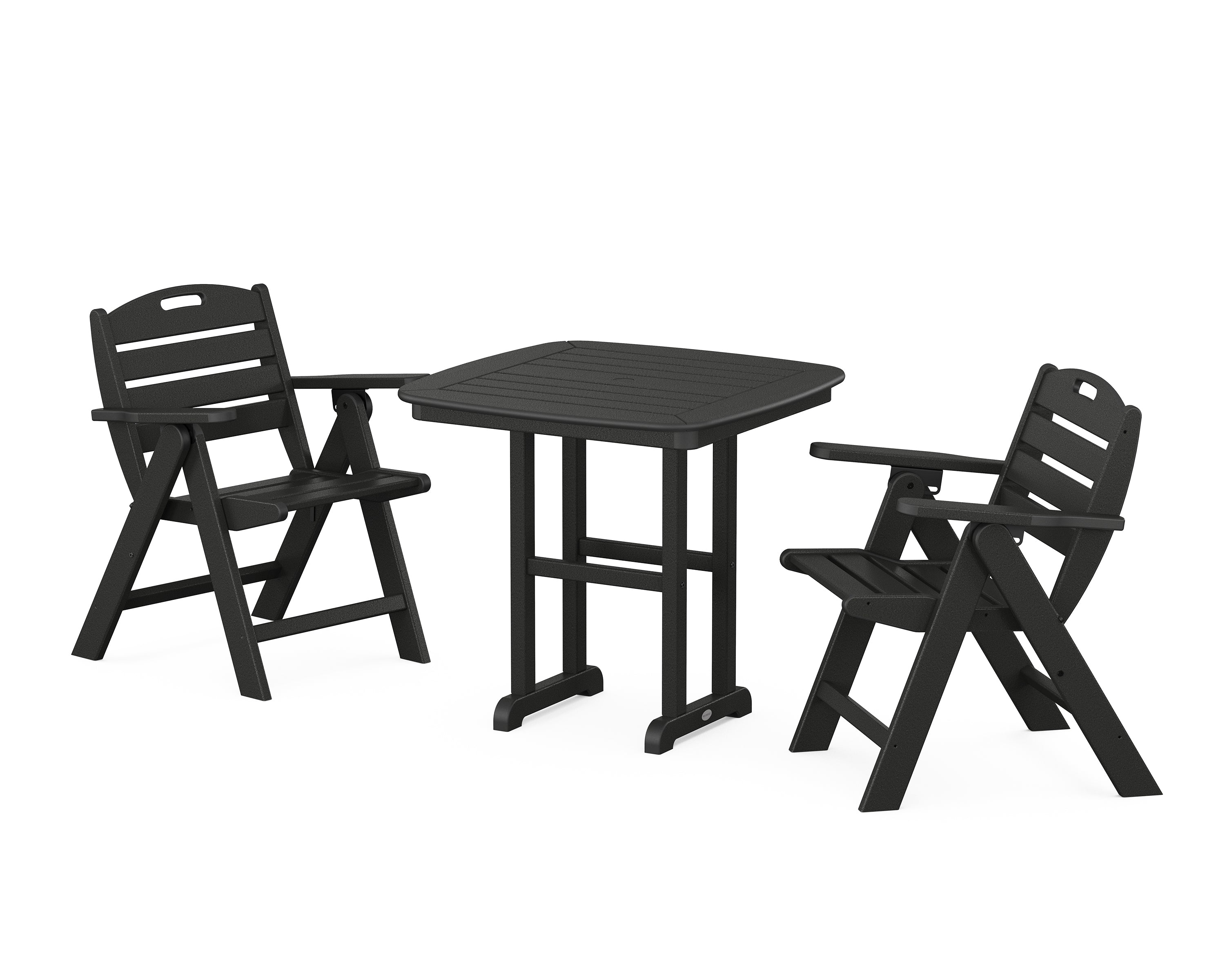 POLYWOOD® Nautical Folding Lowback Chair 3-Piece Dining Set in Black