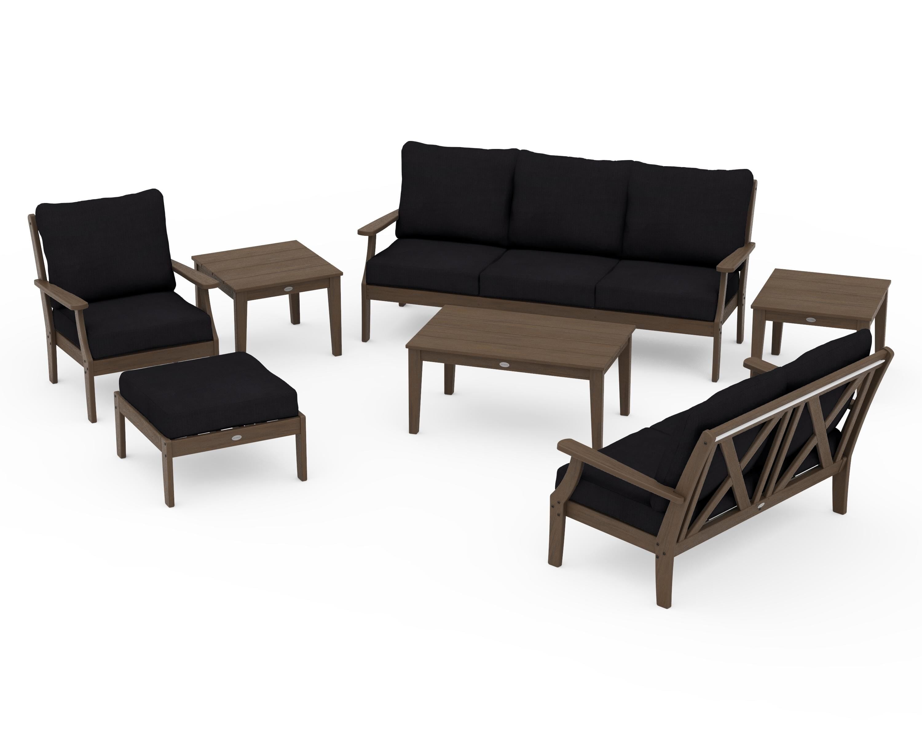 POLYWOOD Braxton 7-Piece Deep Seating Set in Kona / Midnight Linen