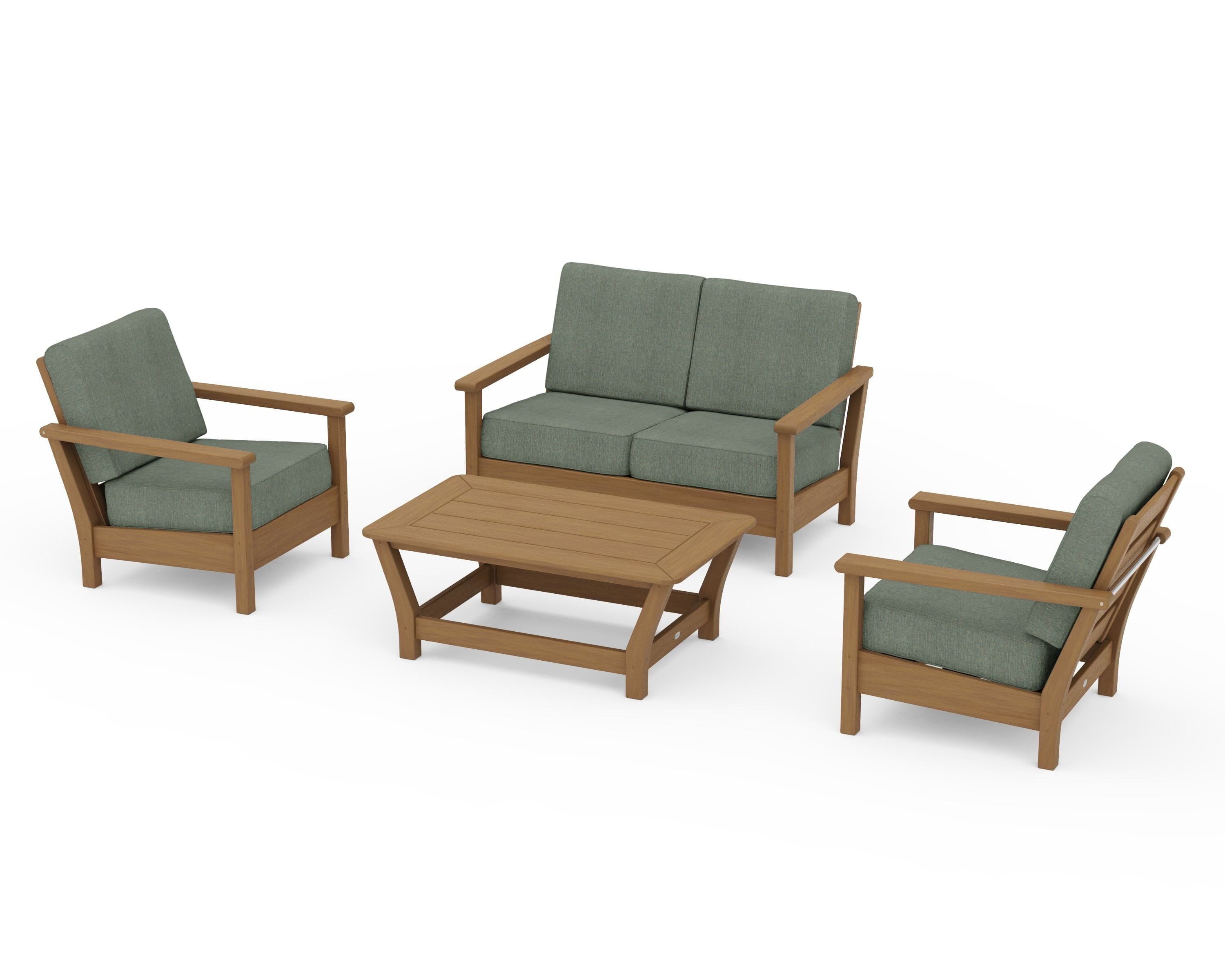 POLYWOOD Harbour 4-Piece Deep Seating Set in Natural / Cast Sage