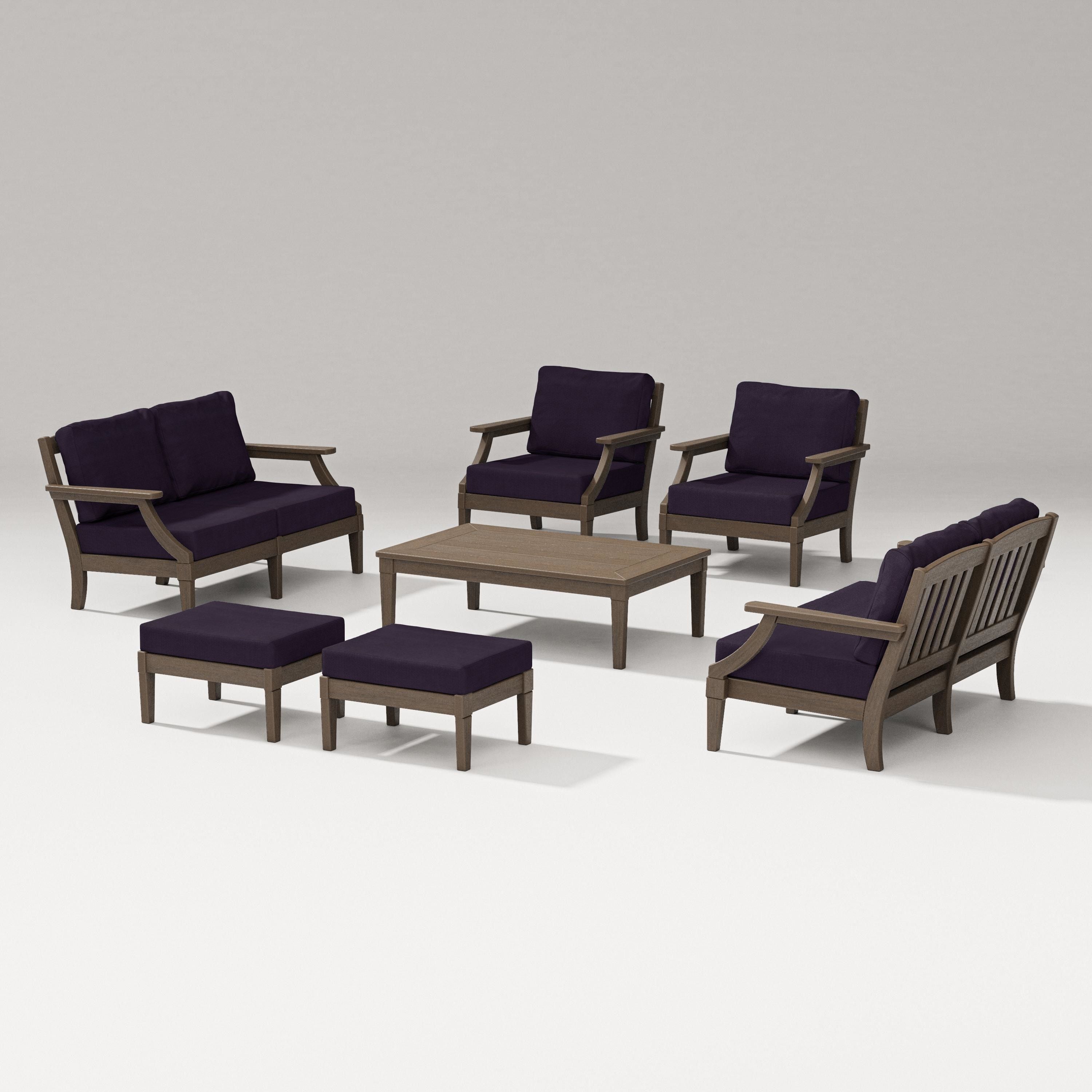 PW Designer Series Estate 7-Piece Lounge Loveseat Set in Kona / Navy Linen
