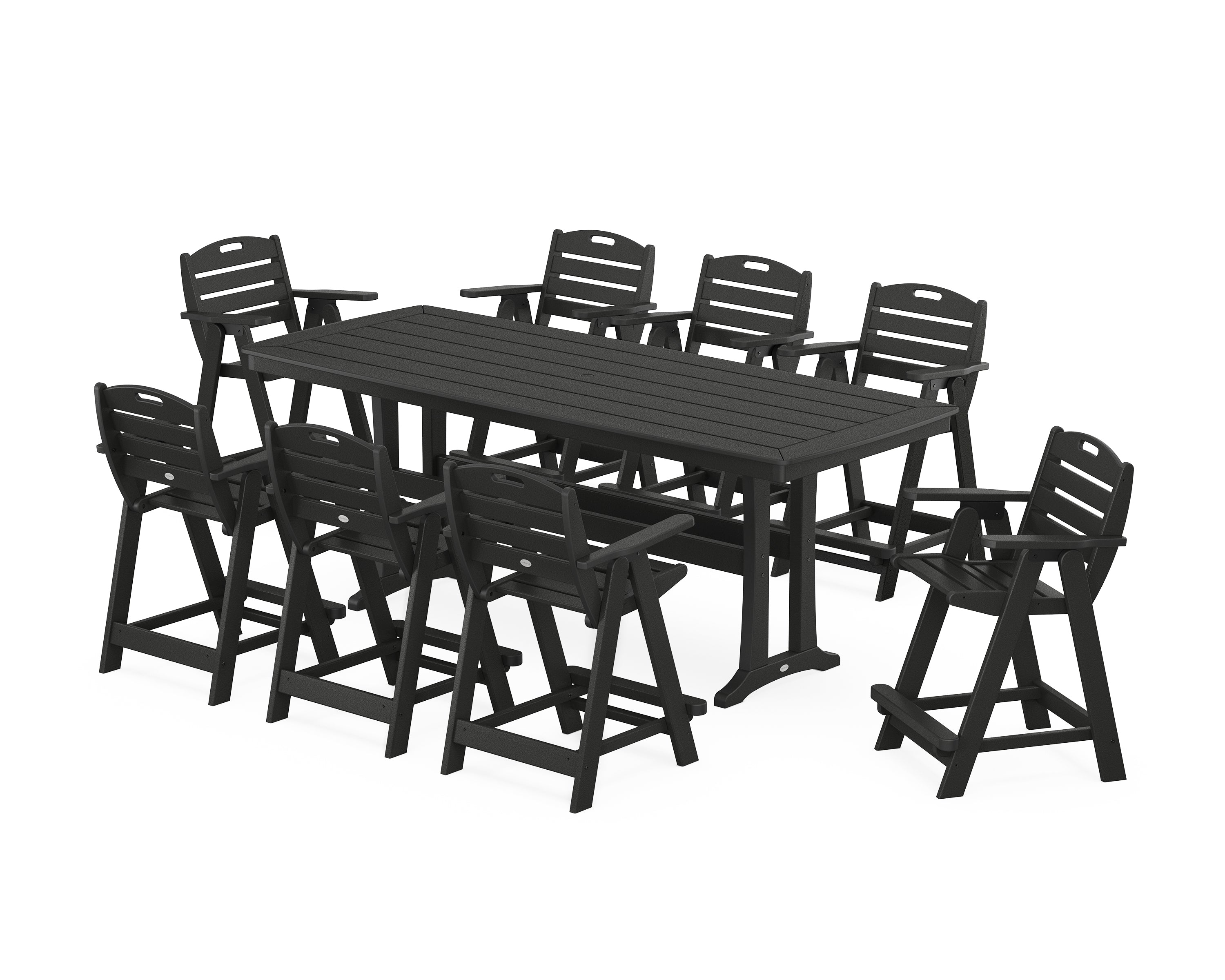 POLYWOOD Nautical 9-Piece Counter Set with Trestle Legs in Black