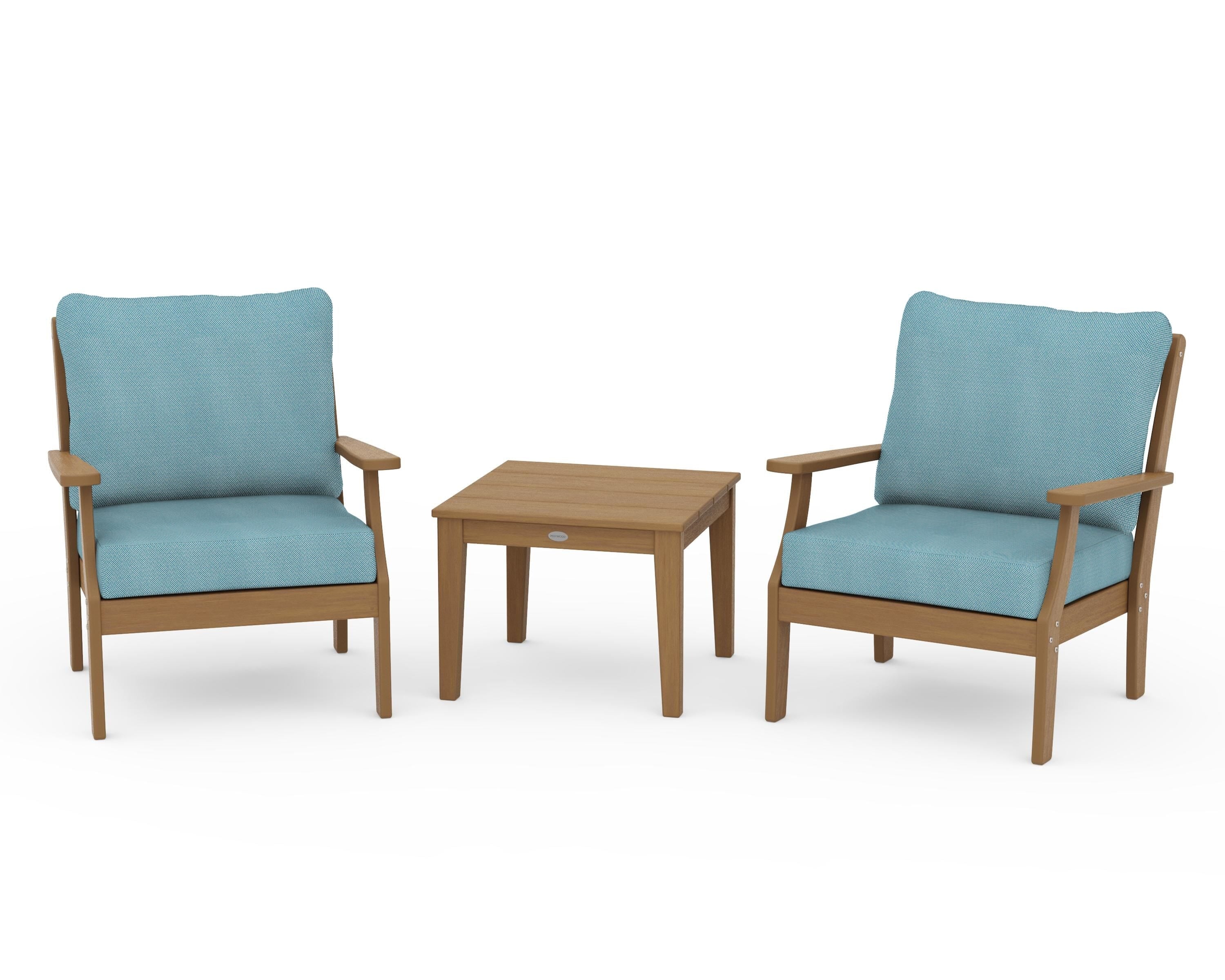POLYWOOD Braxton 3-Piece Deep Seating Set in Natural / Lattice Sky Blue