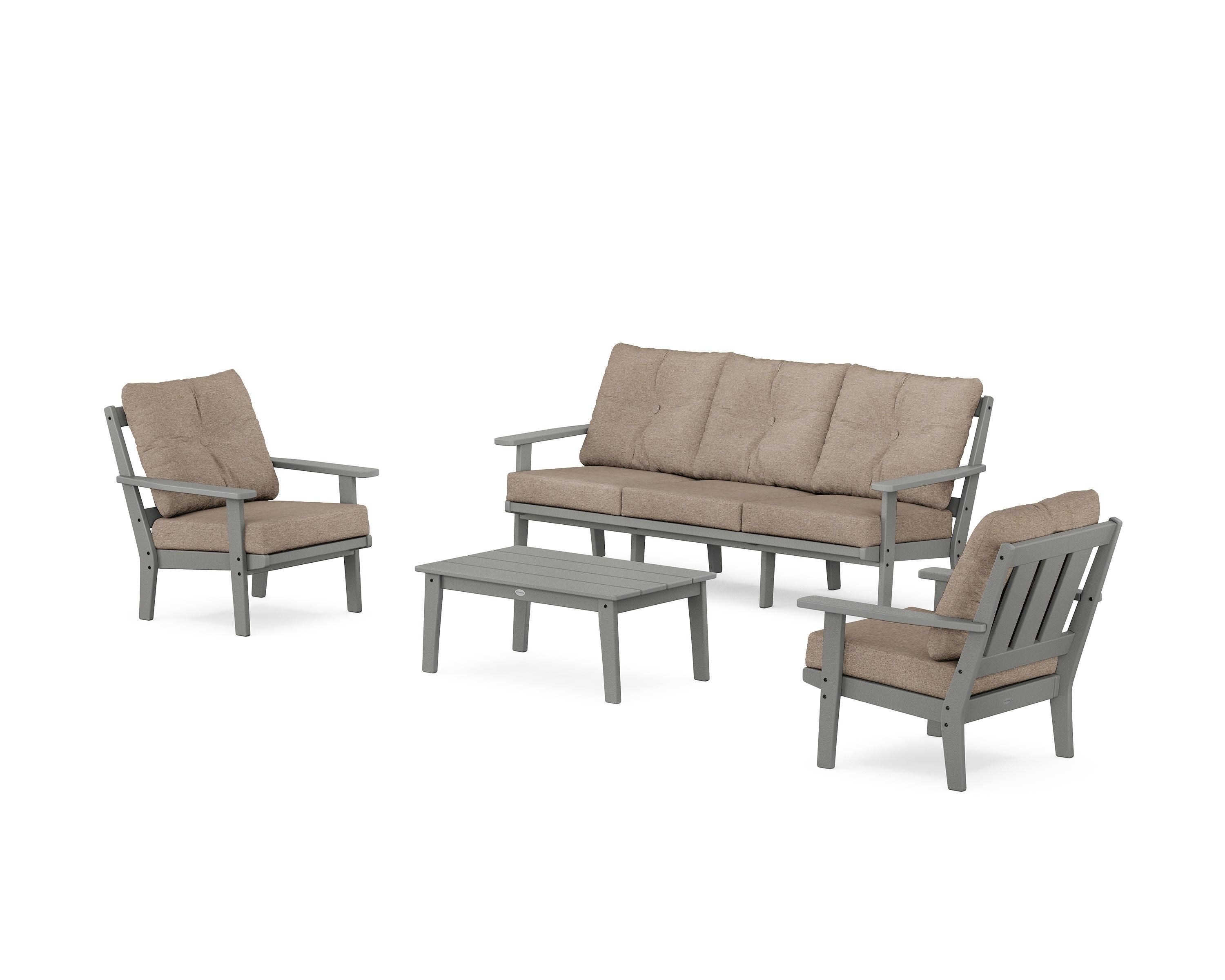 POLYWOOD Oxford 4-Piece Deep Seating Set with Sofa in Slate Grey / Spiced Burlap