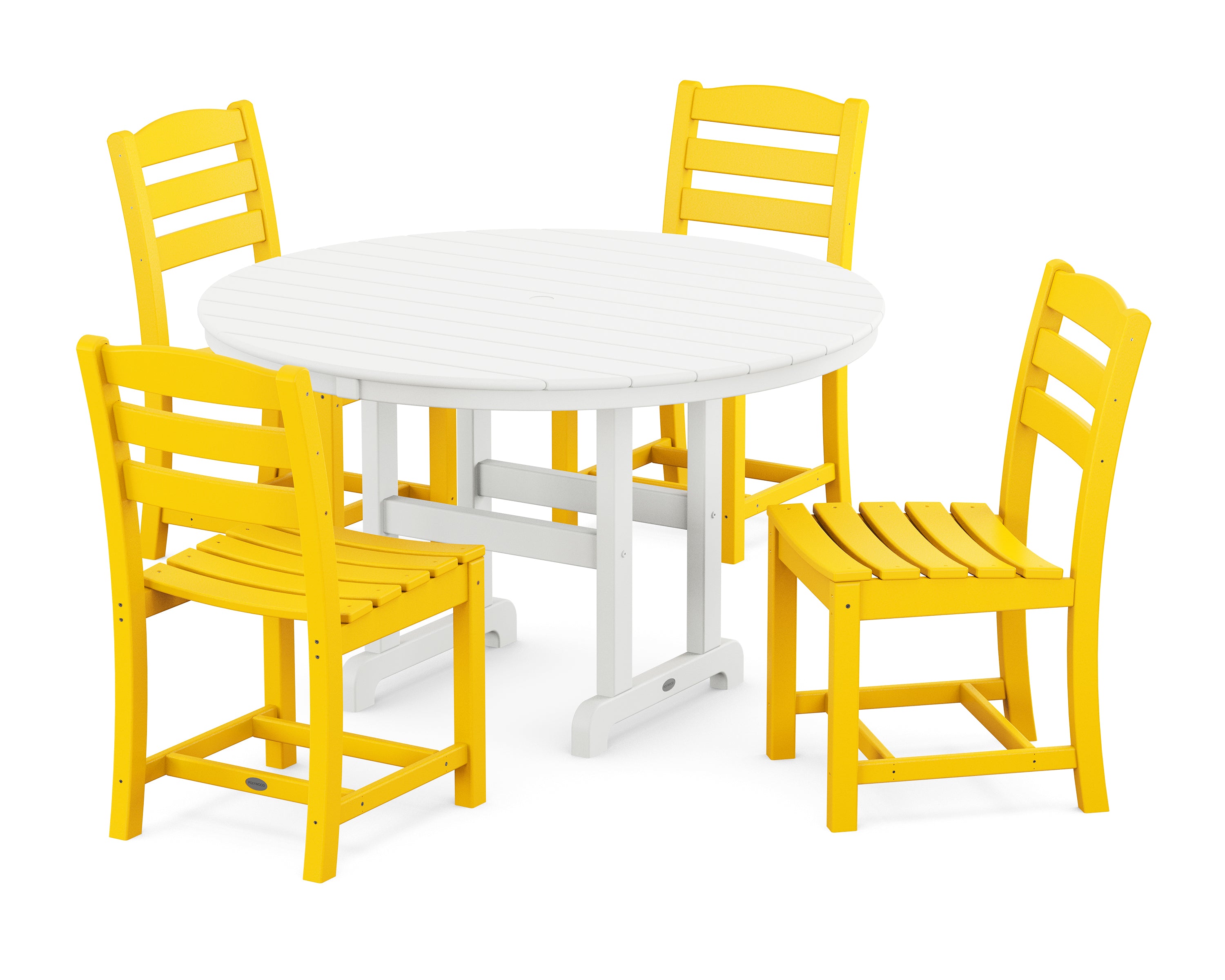 POLYWOOD® La Casa Café Side Chair 5-Piece Round Farmhouse Dining Set in Lemon / White