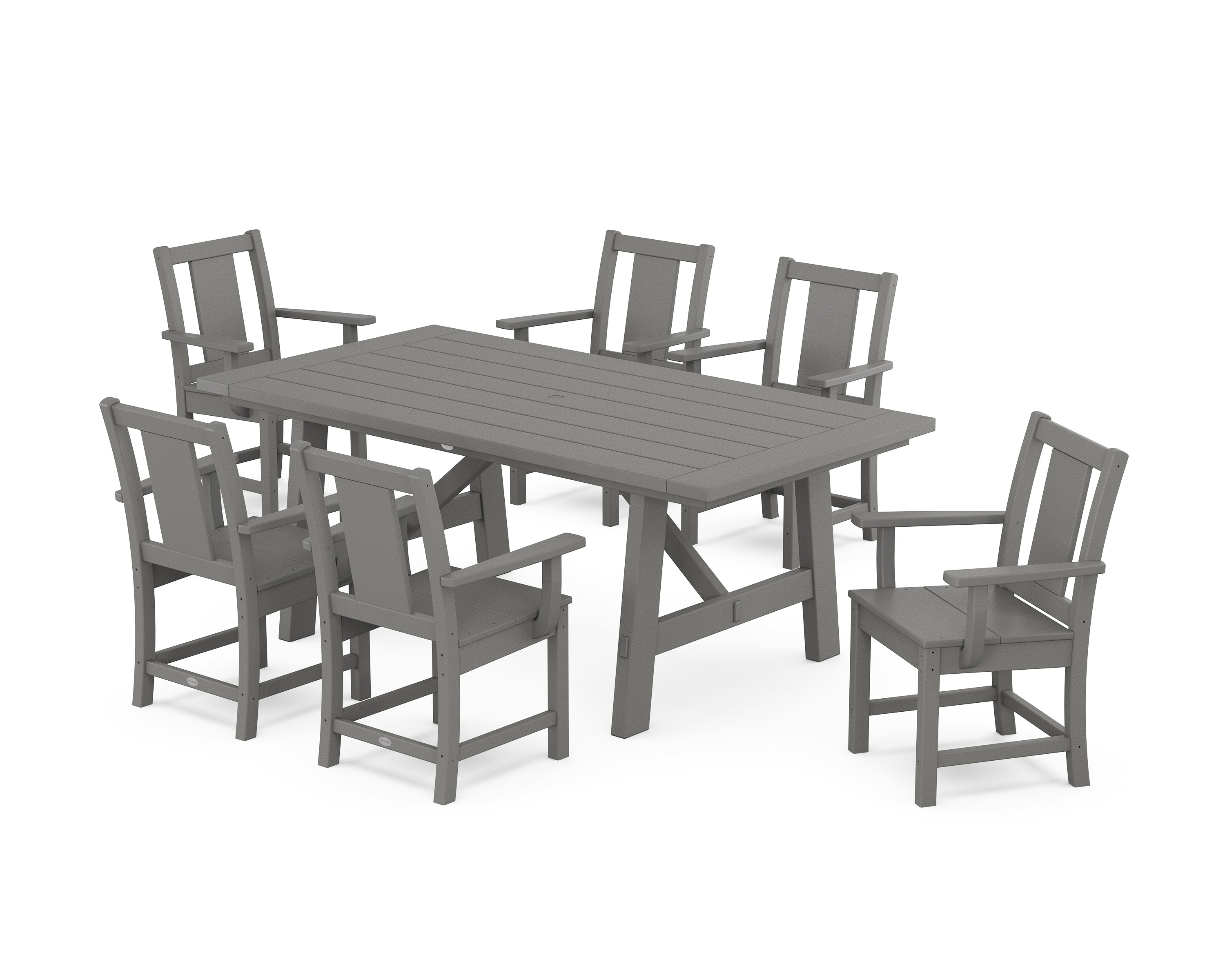 POLYWOOD Prairie Arm Chair 7-Piece Rustic Farmhouse Dining Set in Slate Grey