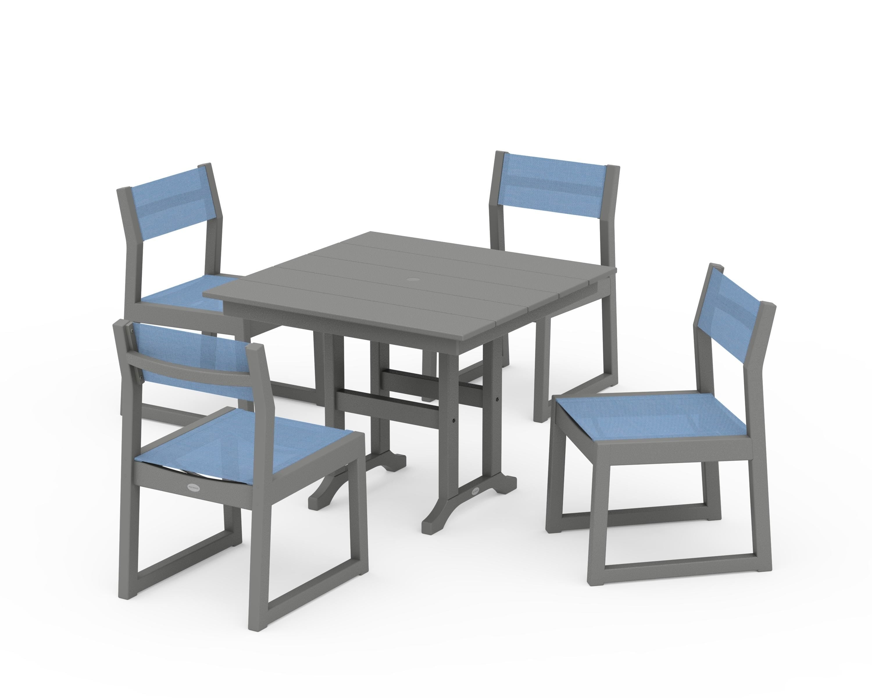 POLYWOOD EDGE Sling Side Chair 5-Piece Farmhouse Dining Set in Slate Grey / Poolside Sling
