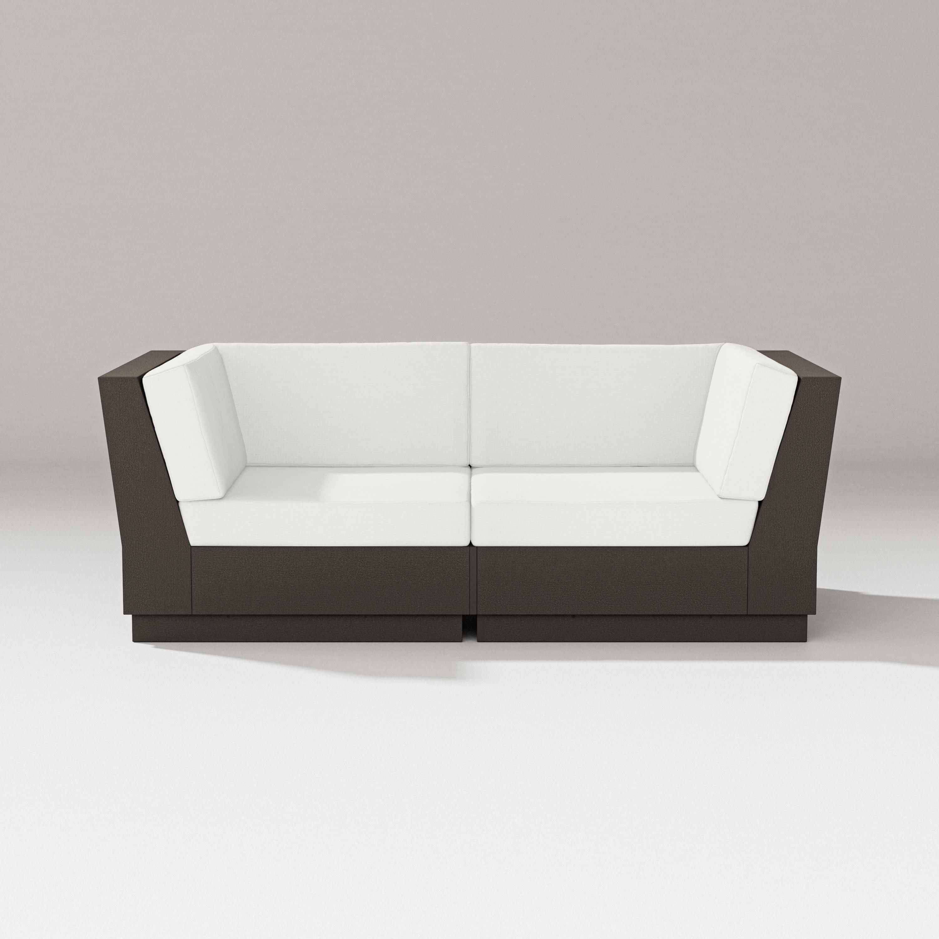 PW Designer Series Elevate Loveseat Sectional in Vintage Coffee / Natural Linen