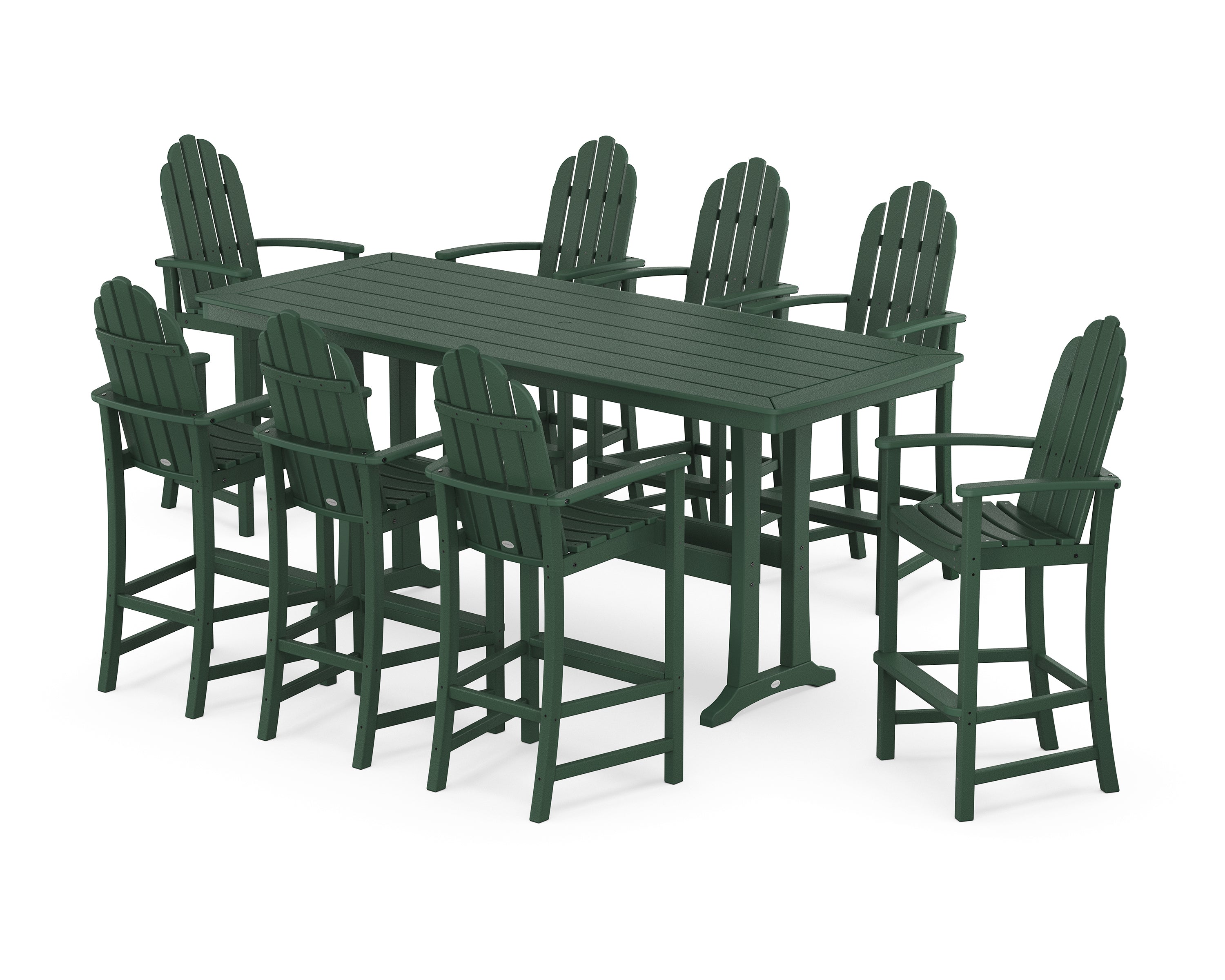 POLYWOOD Classic Adirondack 9-Piece Bar Set with Trestle Legs in Green