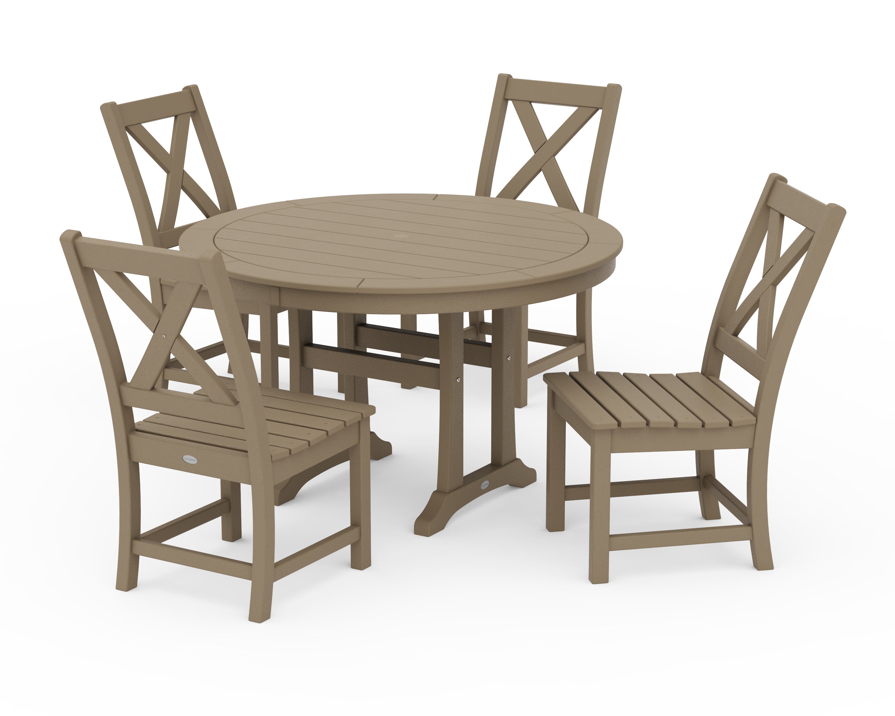 POLYWOOD Braxton Side Chair 5-Piece Round Dining Set With Trestle Legs in Vintage Sahara