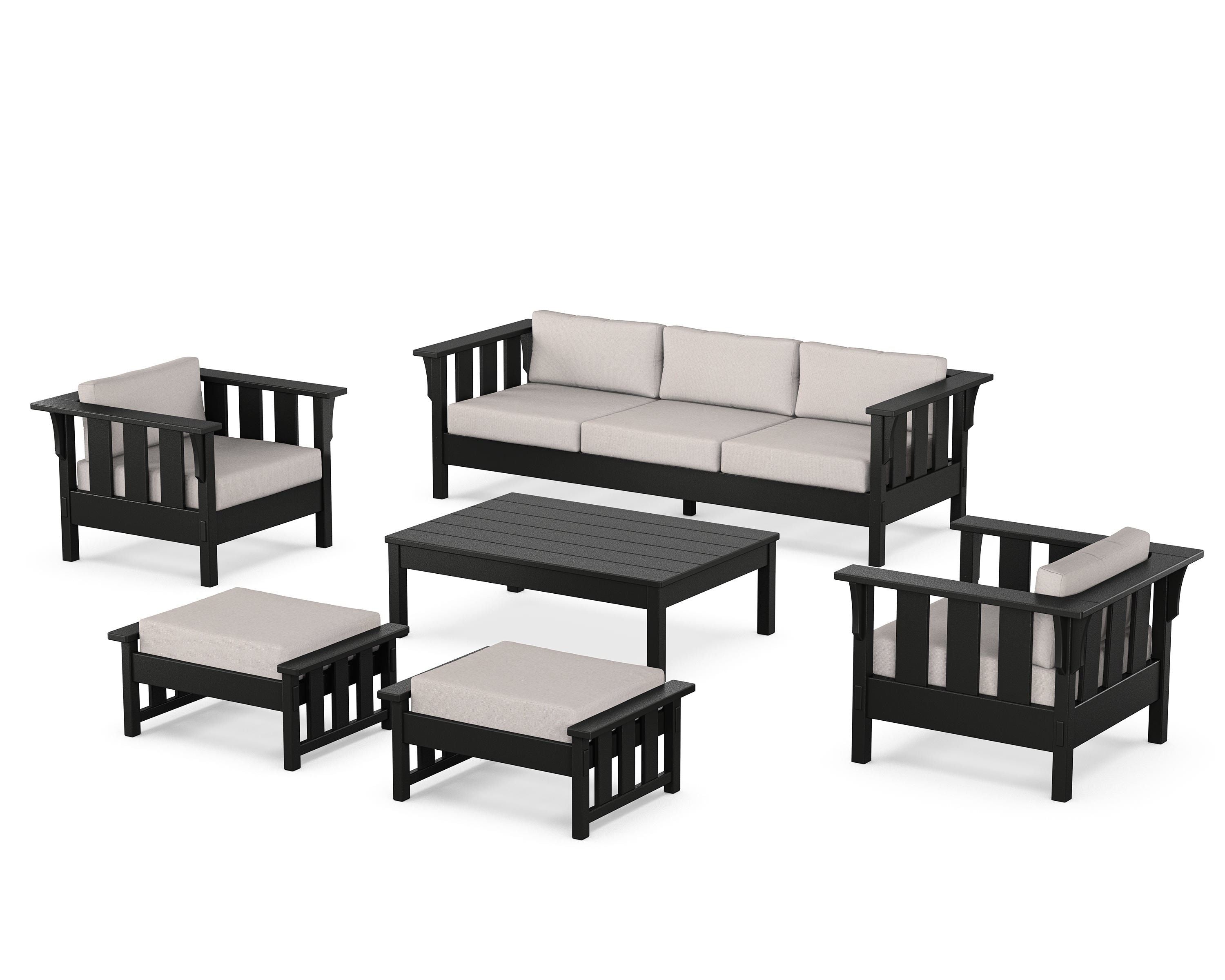 Martha Stewart by POLYWOOD Acadia 6-Piece Lounge Sofa Set in Black / Dune Burlap