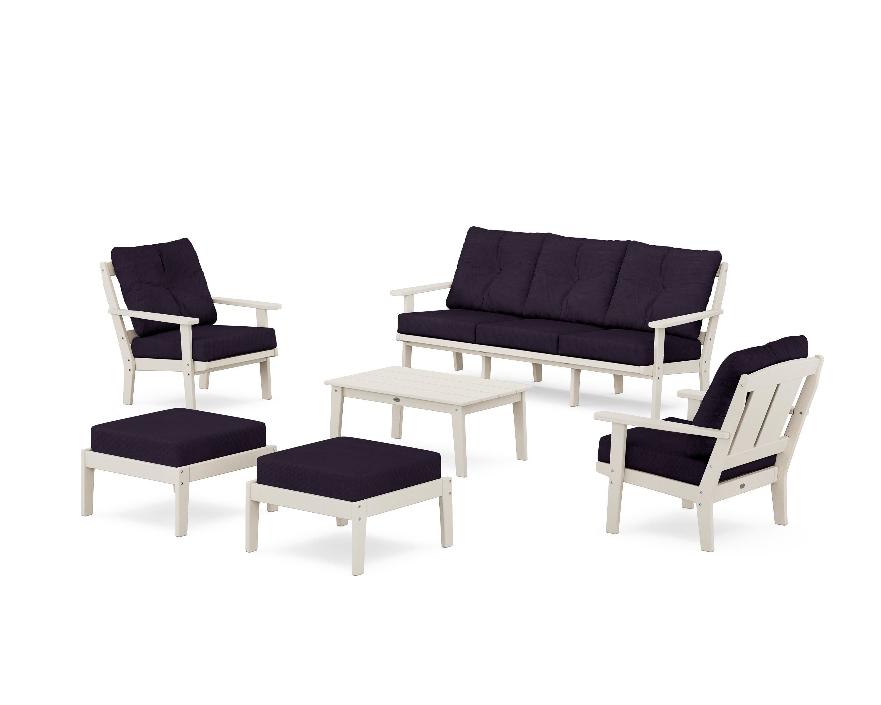 POLYWOOD Mission 6-Piece Lounge Sofa Set in Sand / Navy Linen