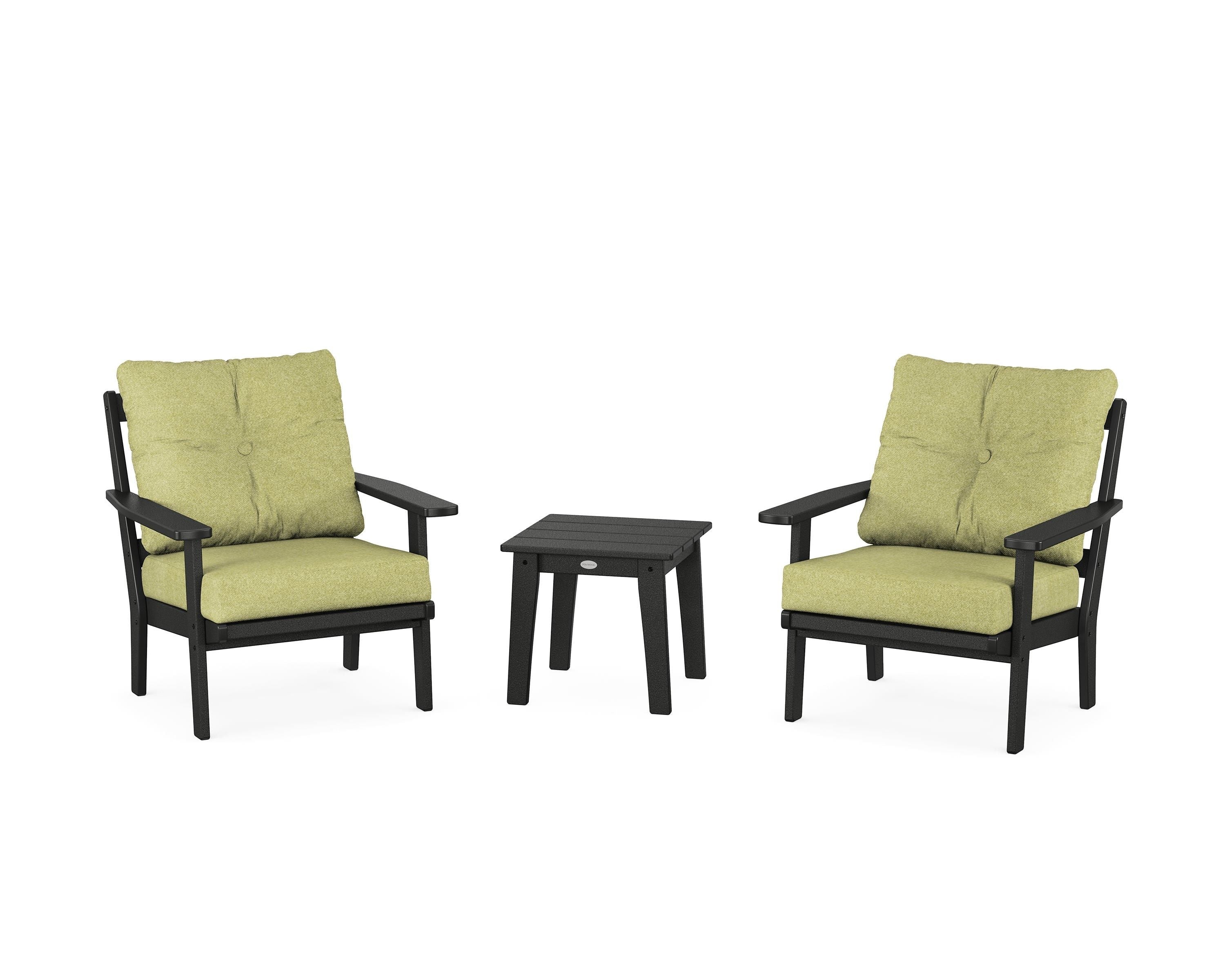 POLYWOOD Oxford 3-Piece Deep Seating Set in Black / Chartreuse Boucle