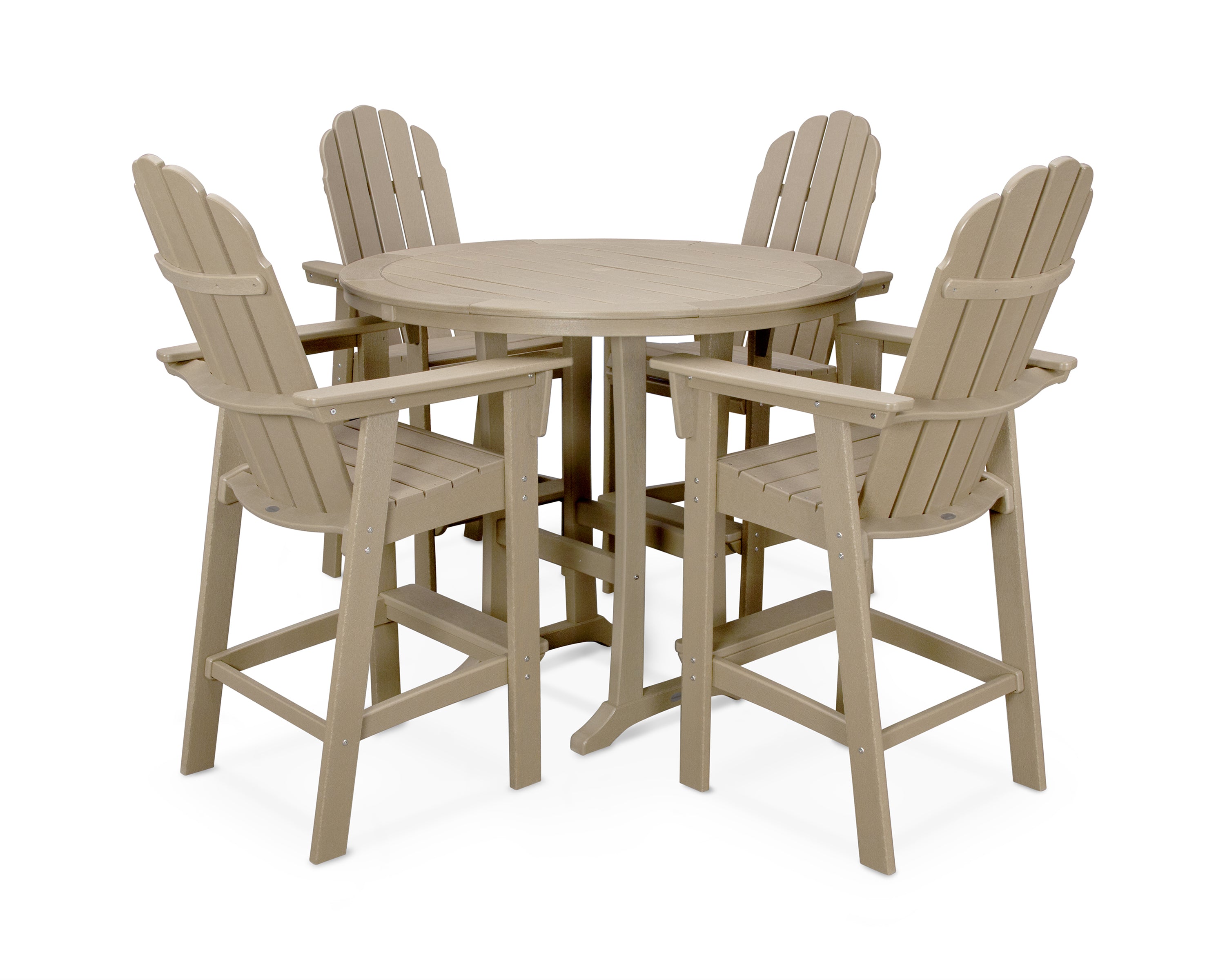 POLYWOOD® Vineyard Curveback Adirondack 5-Piece Nautical Trestle Bar Set in Vintage Sahara