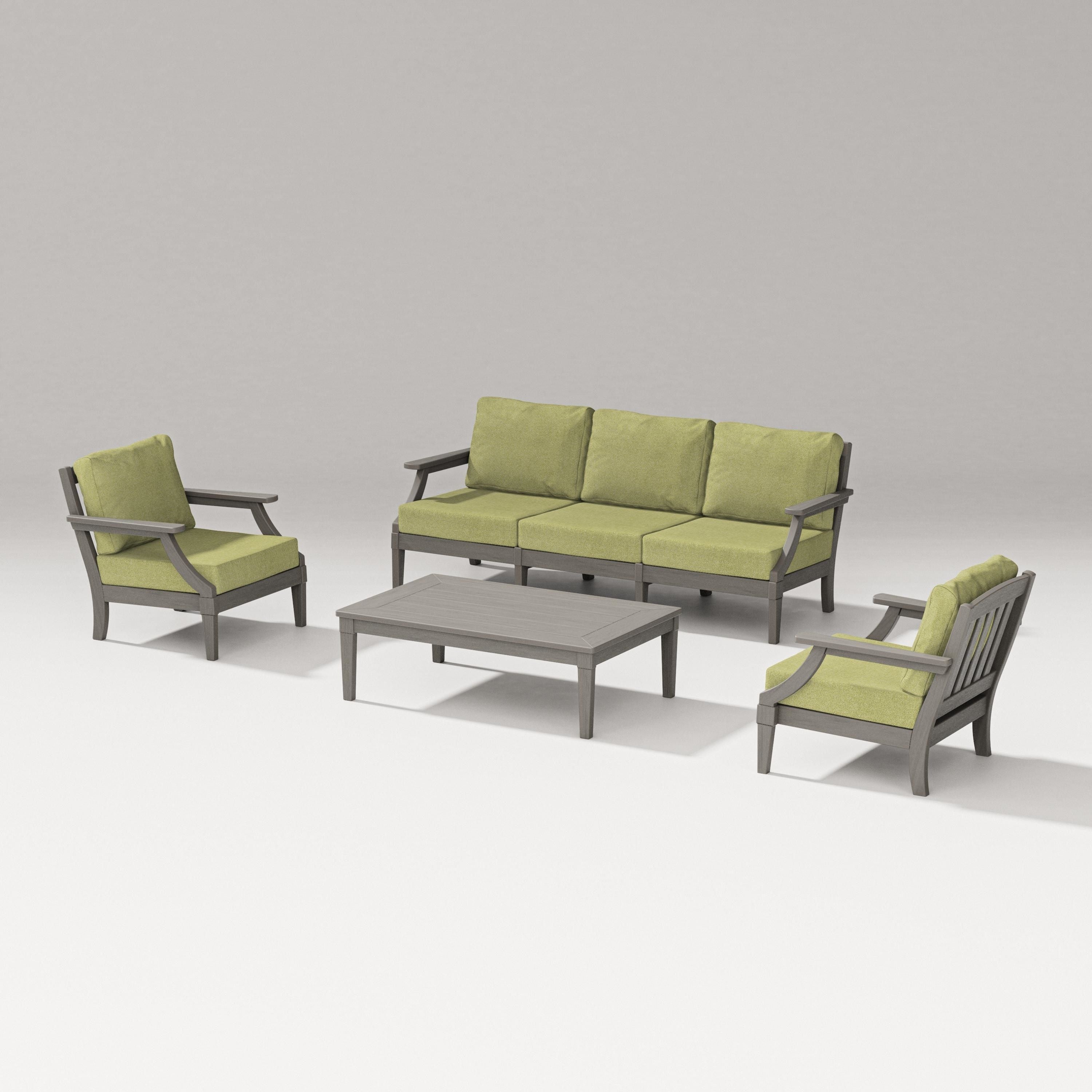 PW Designer Series Estate 4-Piece Lounge Sofa Set in Driftwood / Chartreuse Boucle