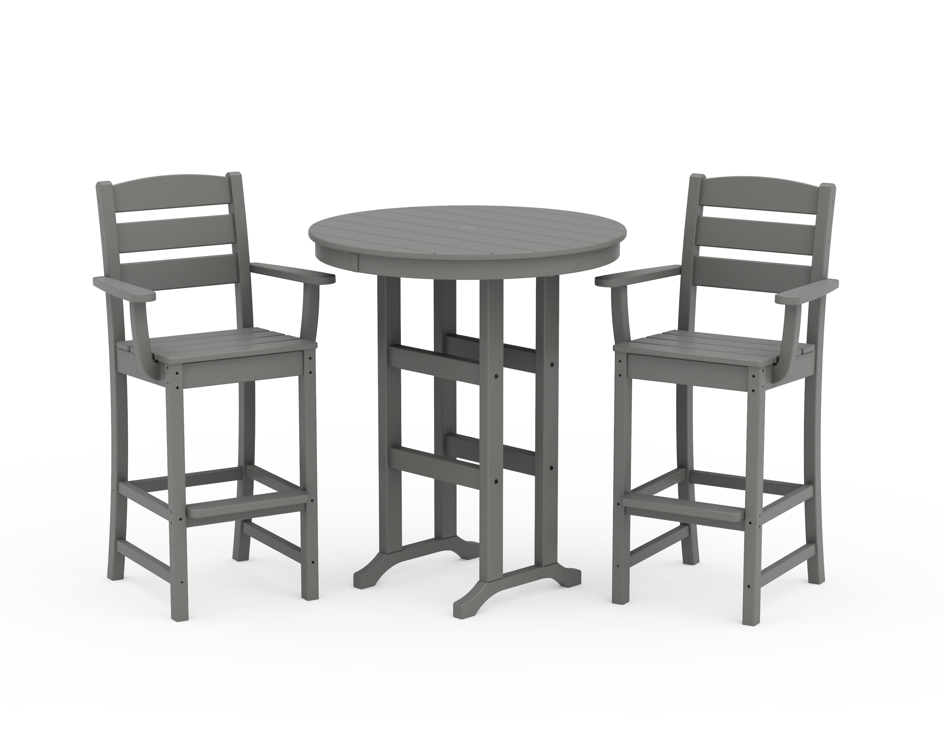 POLYWOOD Lakeside 3-Piece Round Bar Arm Chair Set in Slate Grey