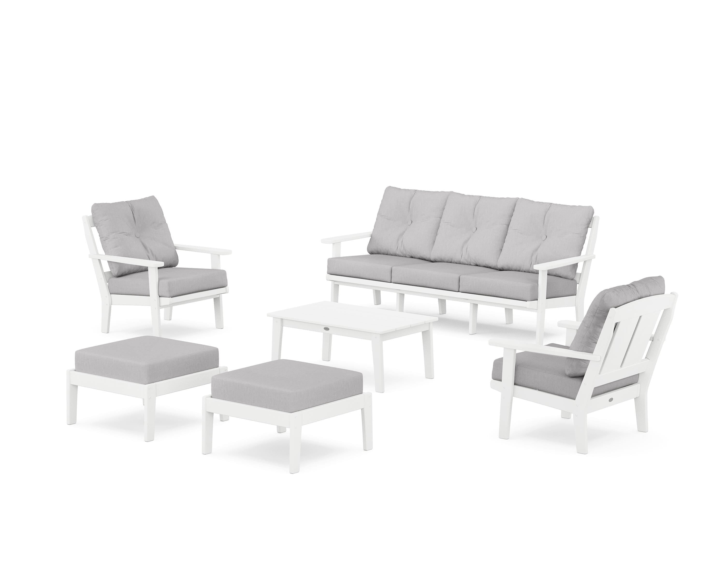 POLYWOOD Mission 6-Piece Lounge Sofa Set in White / Granite