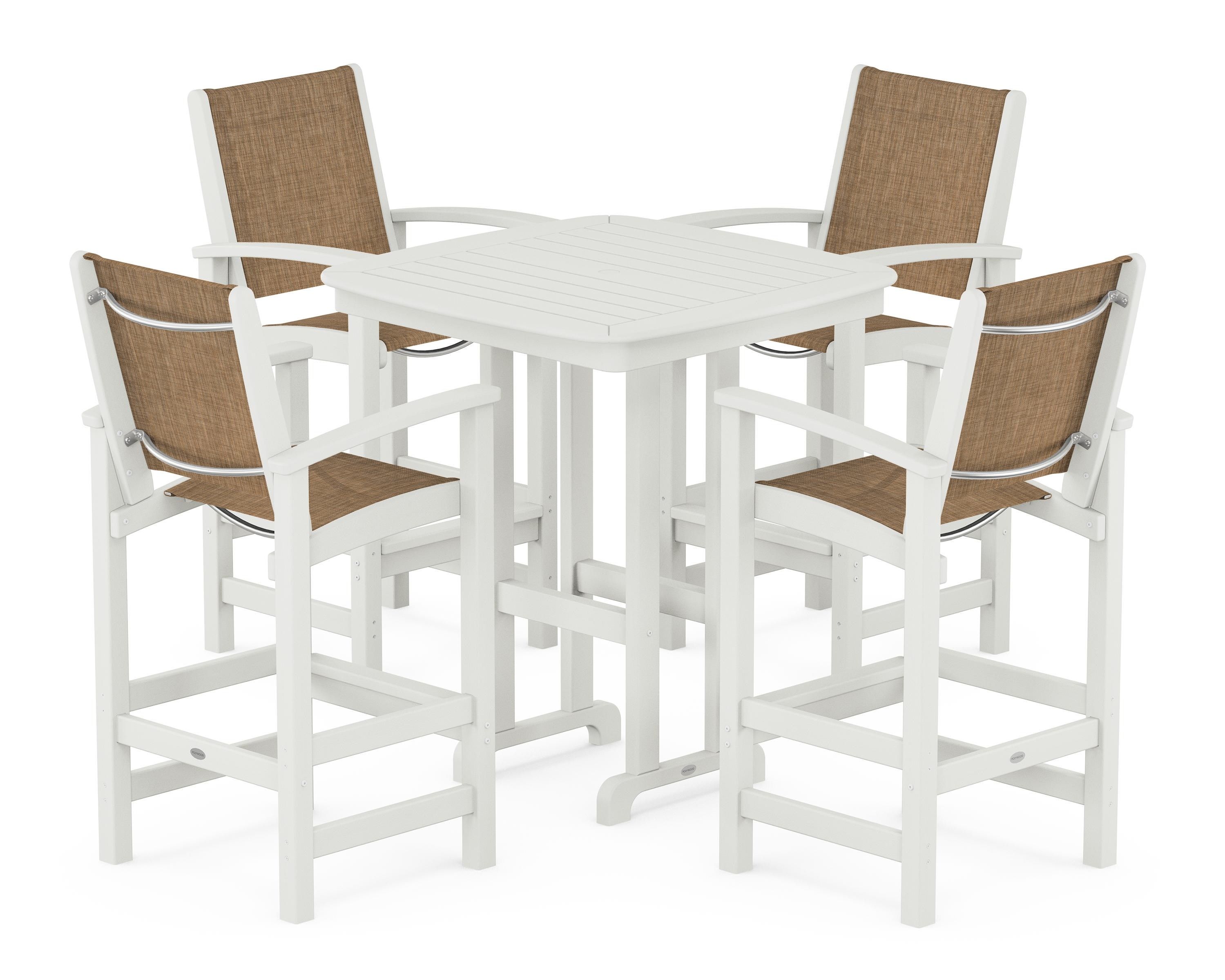POLYWOOD Coastal 5-Piece Bar Set in Vintage White / Burlap Sling