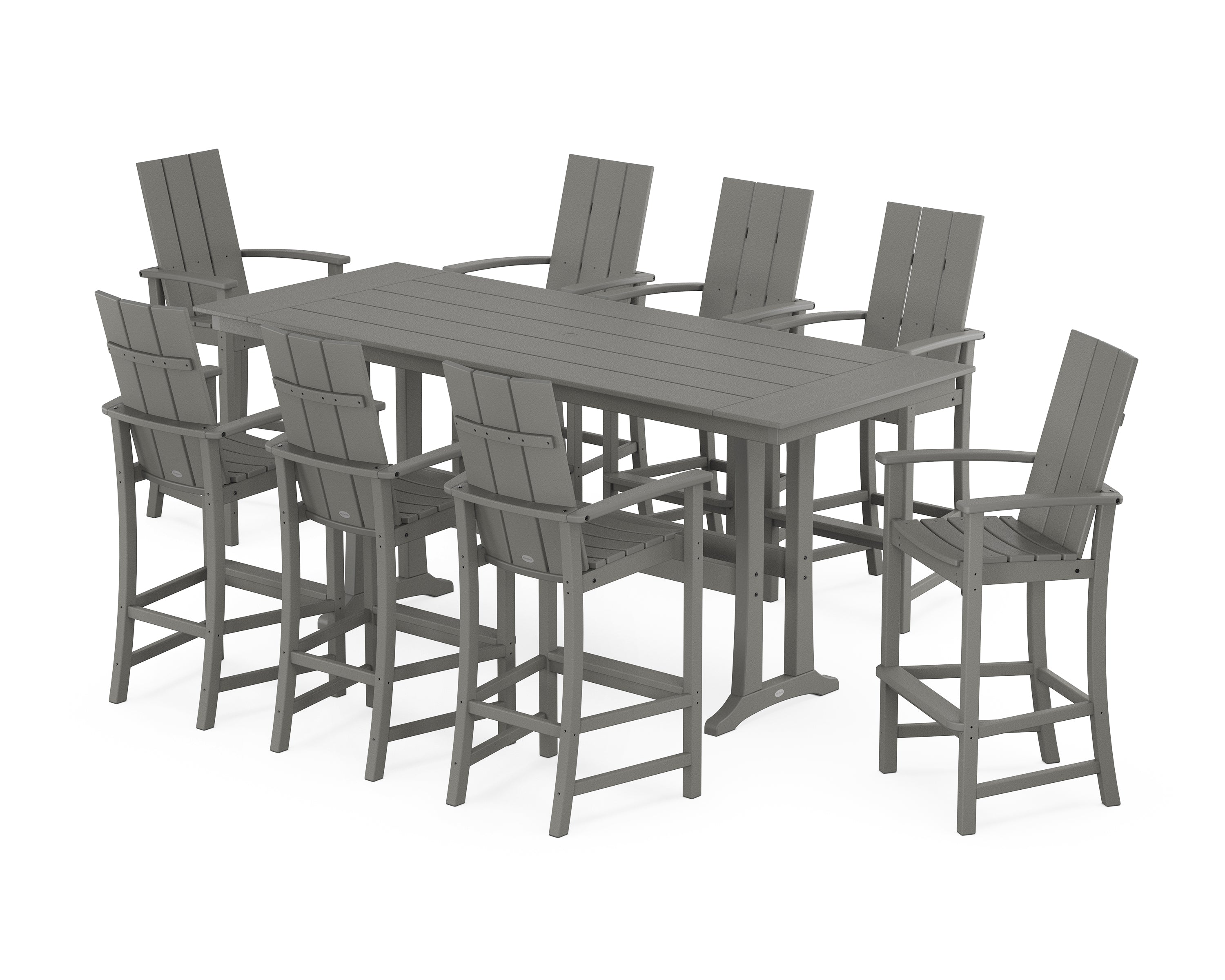 POLYWOOD® Modern Adirondack 9-Piece Farmhouse Bar Set with Trestle Legs in Slate Grey