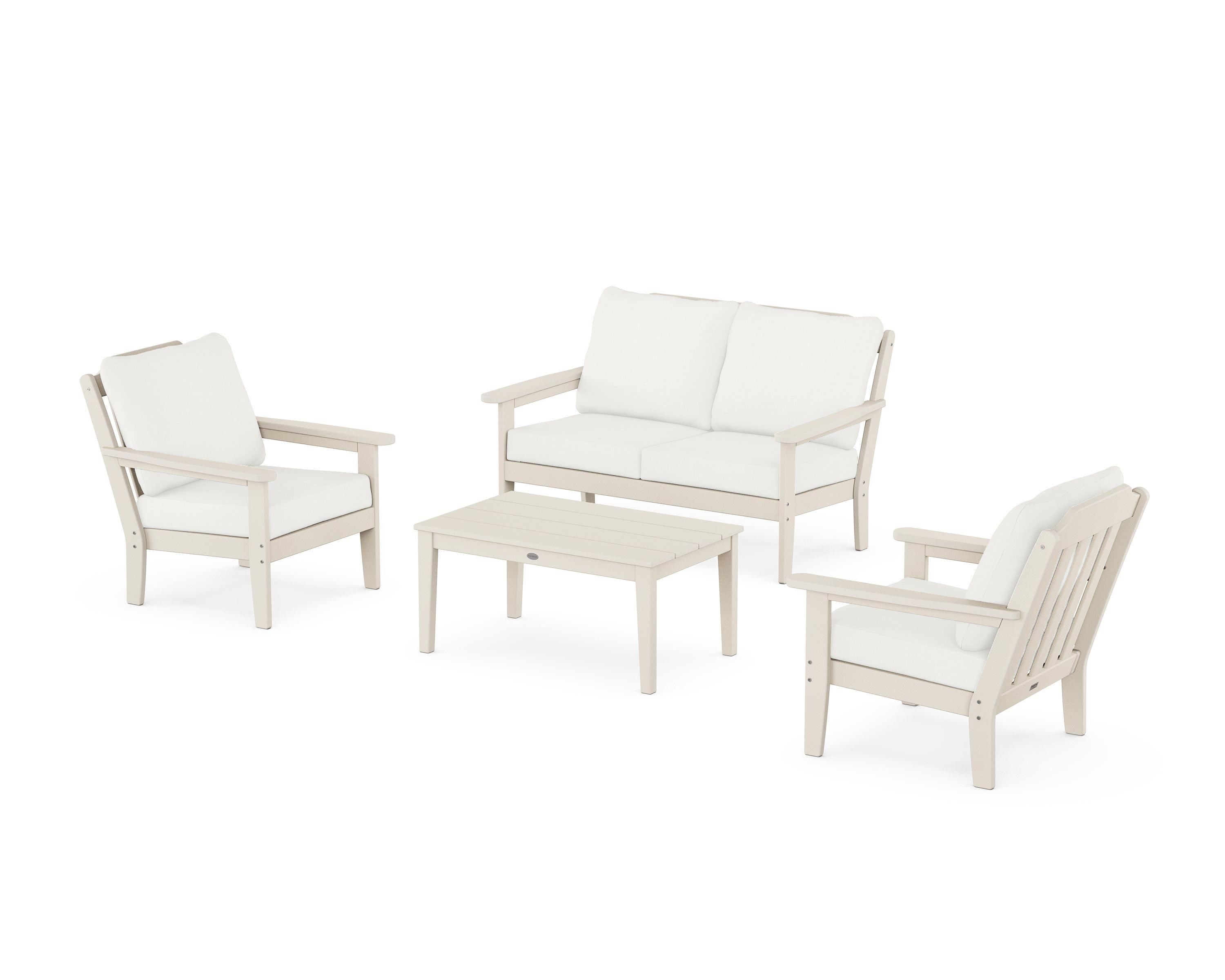 Country Living Cottage 4-Piece Deep Seating Set with Loveseat in Sand / Natural Linen