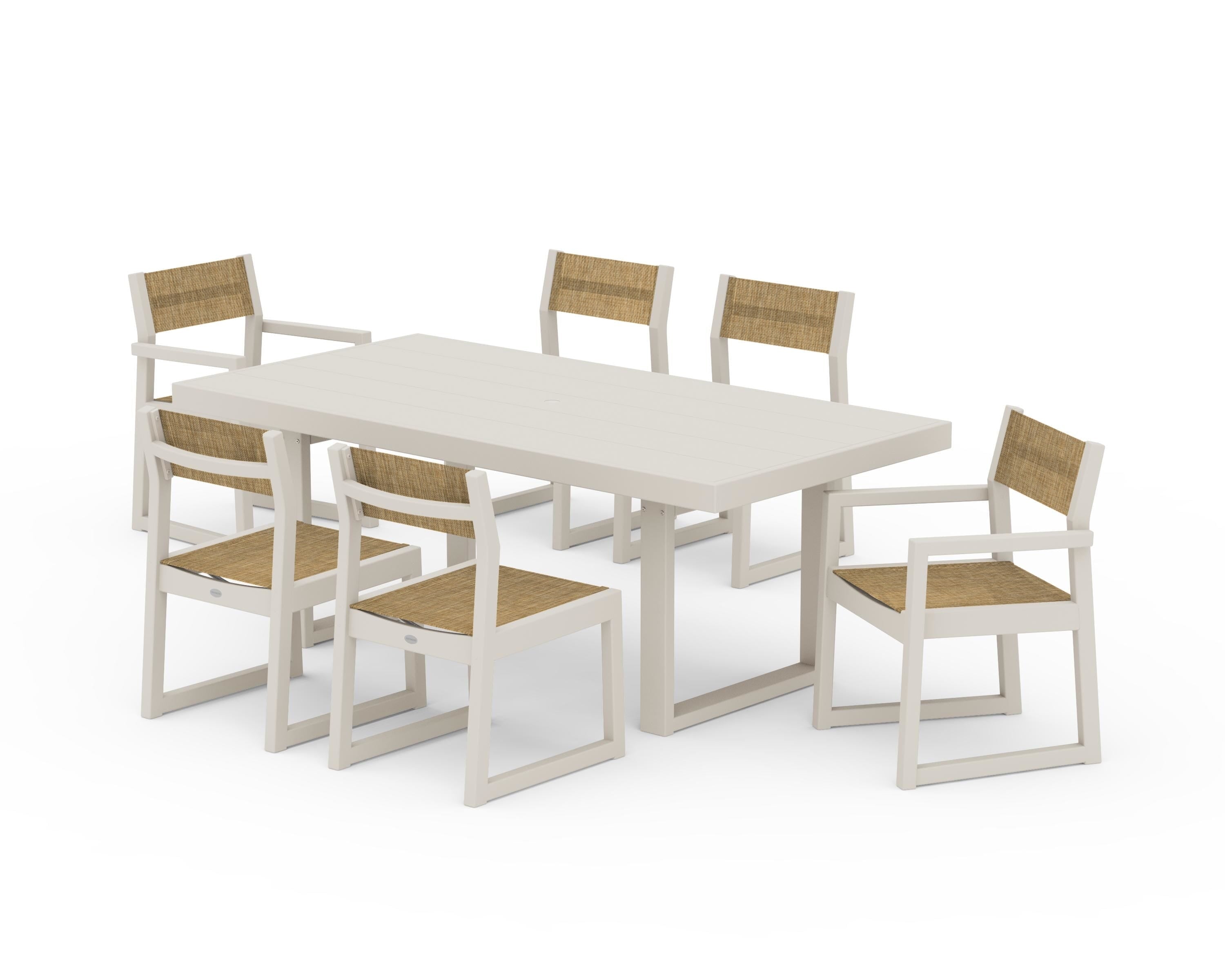 POLYWOOD EDGE Sling 7-Piece Dining Set in Sand / Burlap Sling