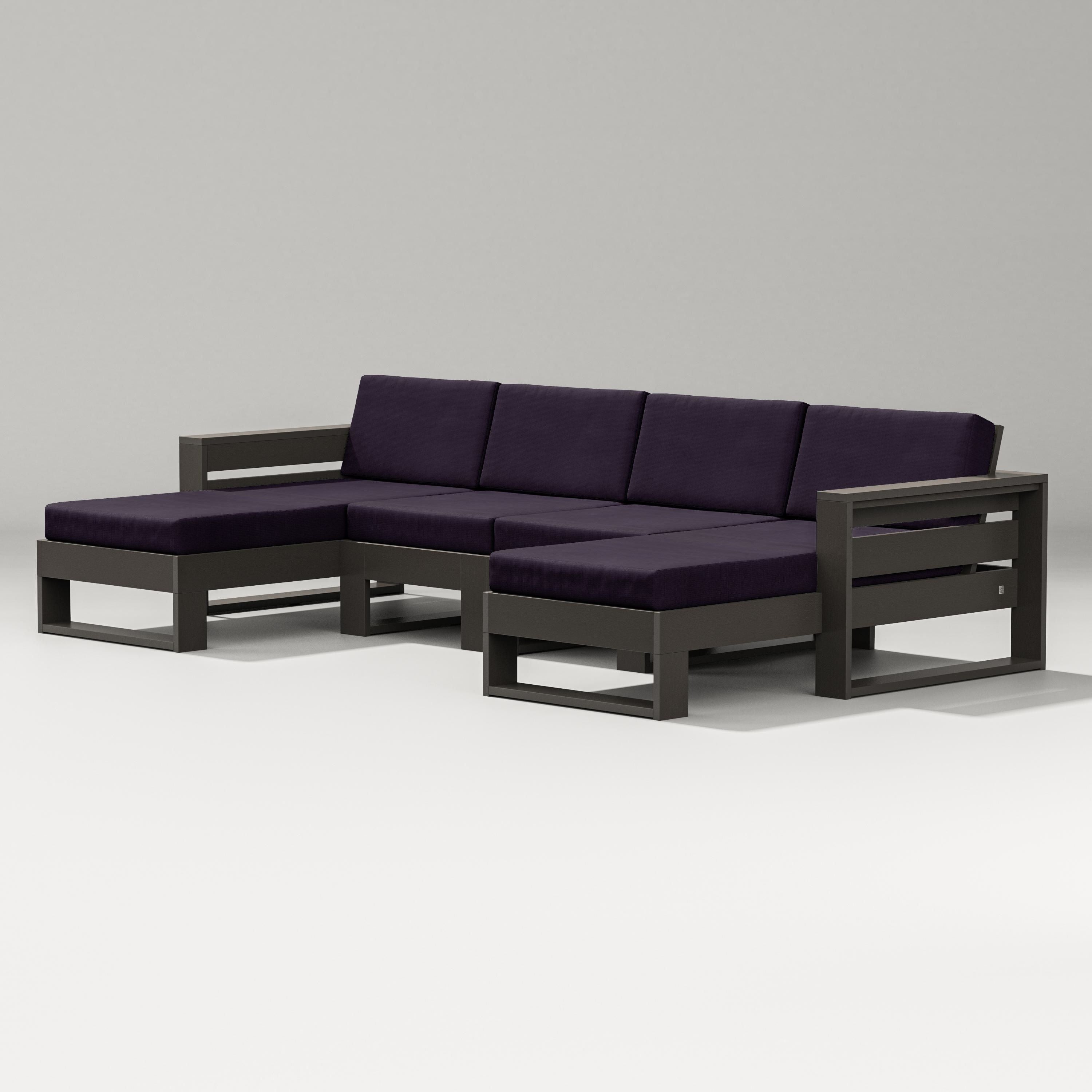 PW Designer Series Latitude Double Chaise Sectional in Vintage Coffee / Navy Linen