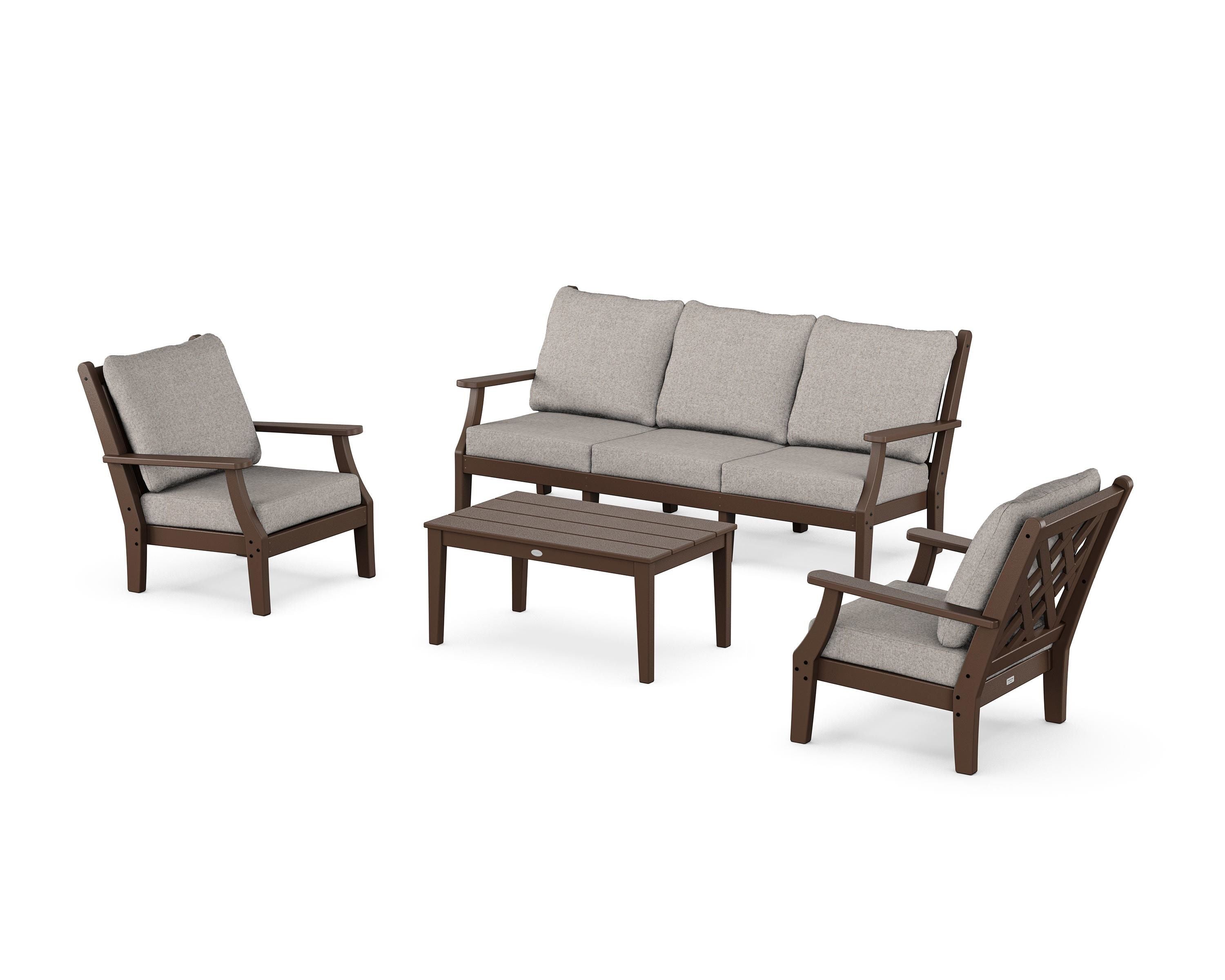 Country Living Wovendale 4-Piece Deep Seating Set with Sofa in Mahogany / Weathered Tweed