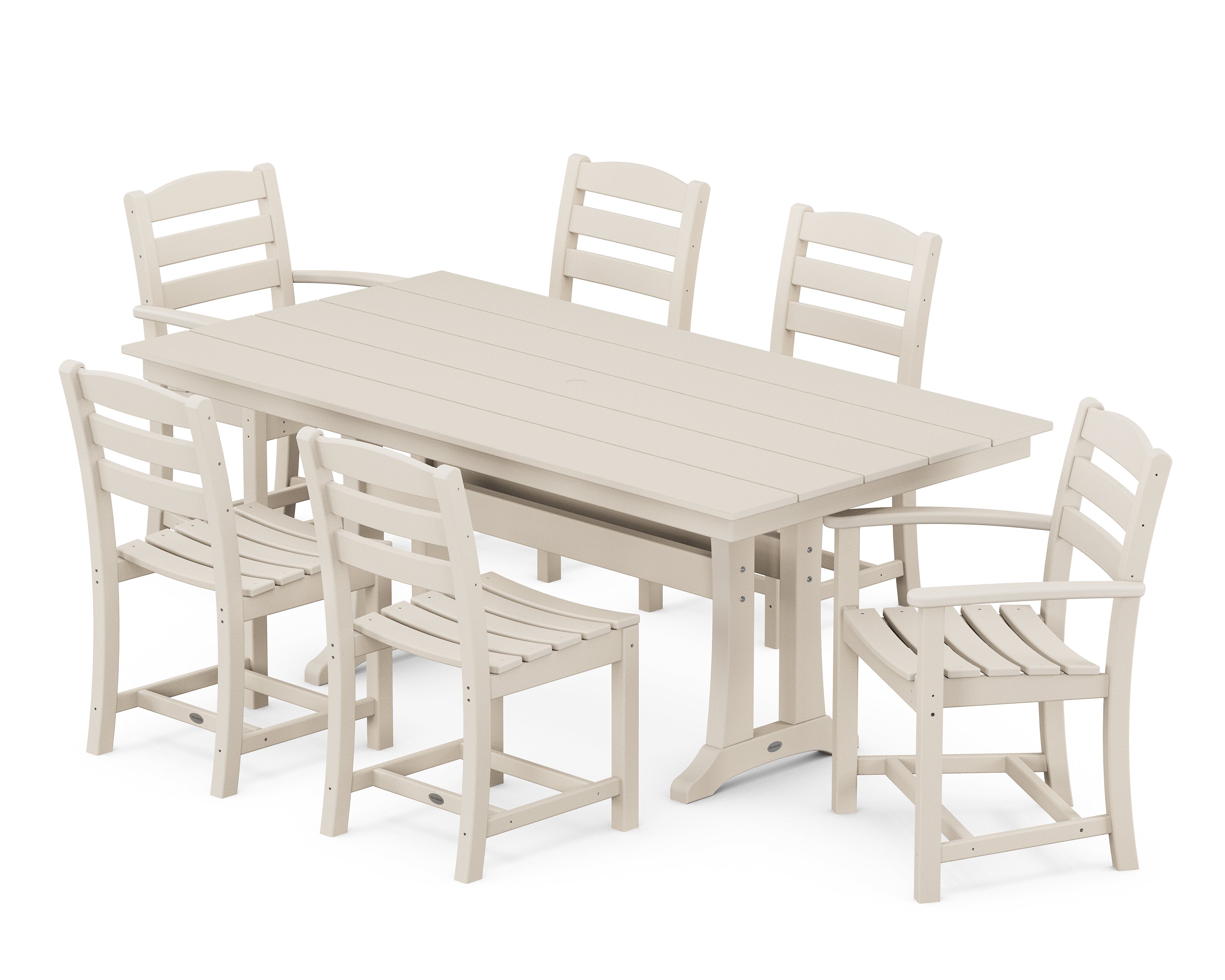 POLYWOOD La Casa Café 7-Piece Farmhouse Dining Set with Trestle Legs in Sand