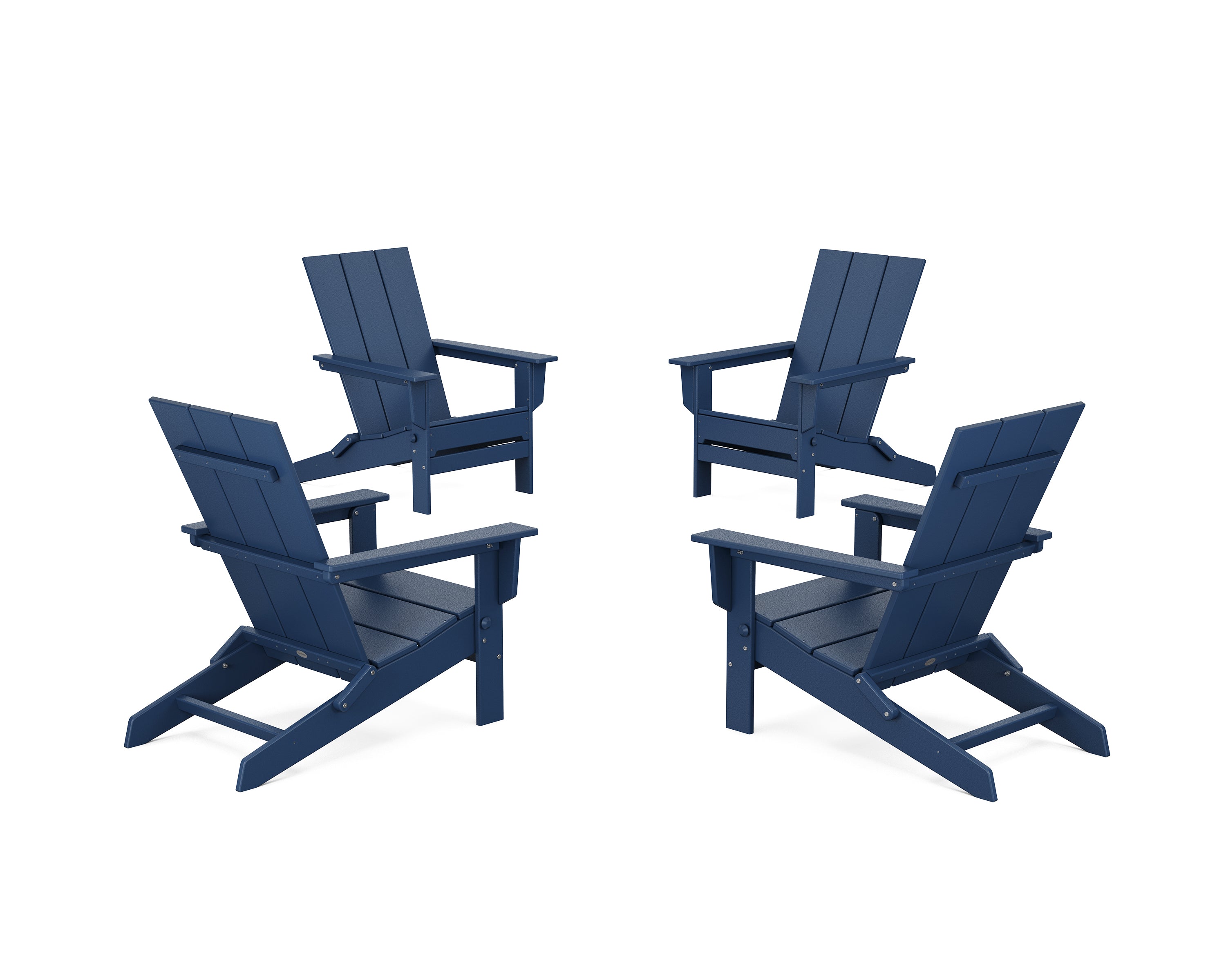 POLYWOOD 4-Piece Modern Studio Folding Adirondack Chair Conversation Set in Navy