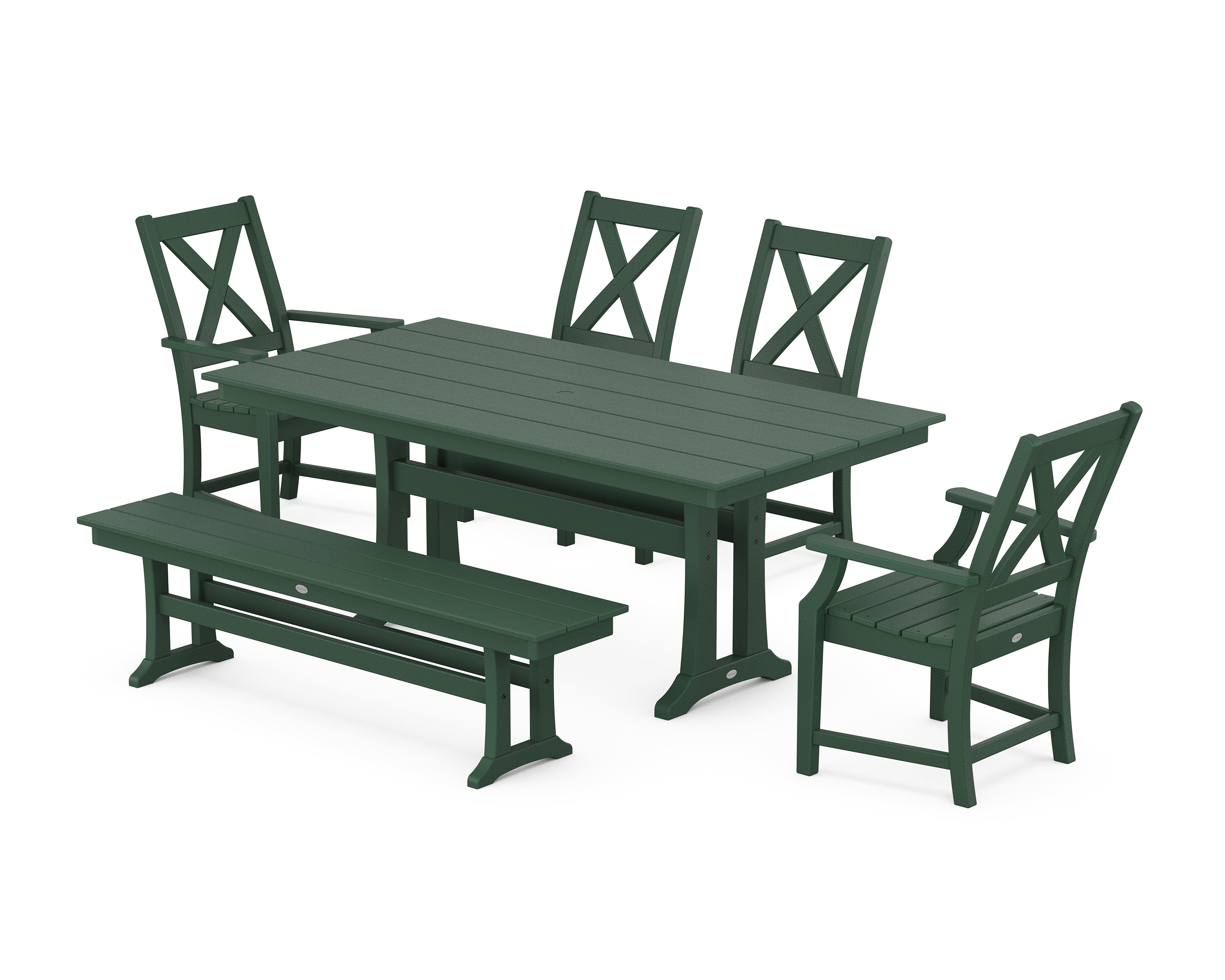 POLYWOOD Braxton 6-Piece Farmhouse Dining Set With Trestle Legs in Green