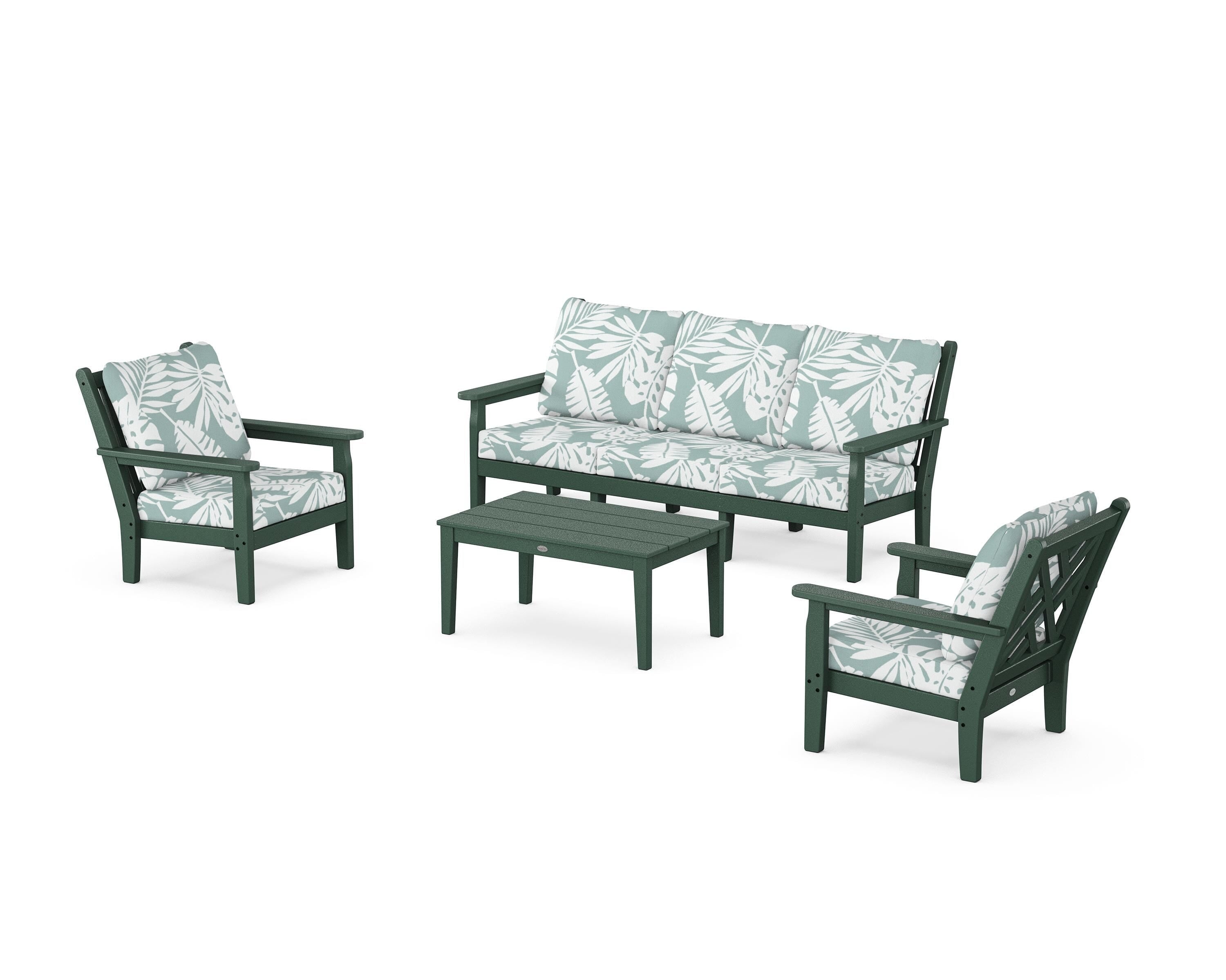 POLYWOOD Chippendale 4-Piece Deep Seating Set with Sofa in Green / Leaf Glacier Spa