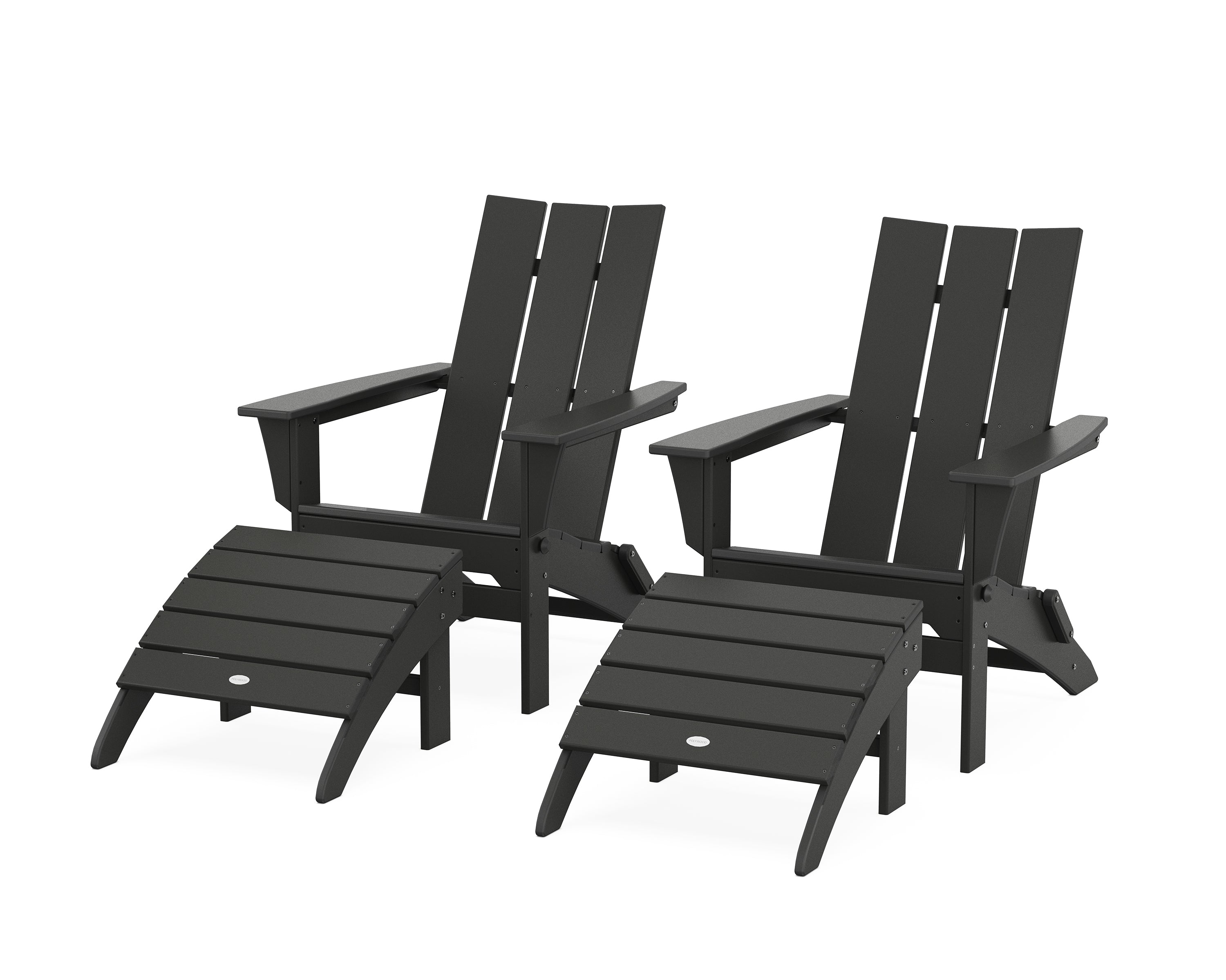 POLYWOOD® Modern Folding Adirondack Chair 4-Piece Set with Ottomans in Black