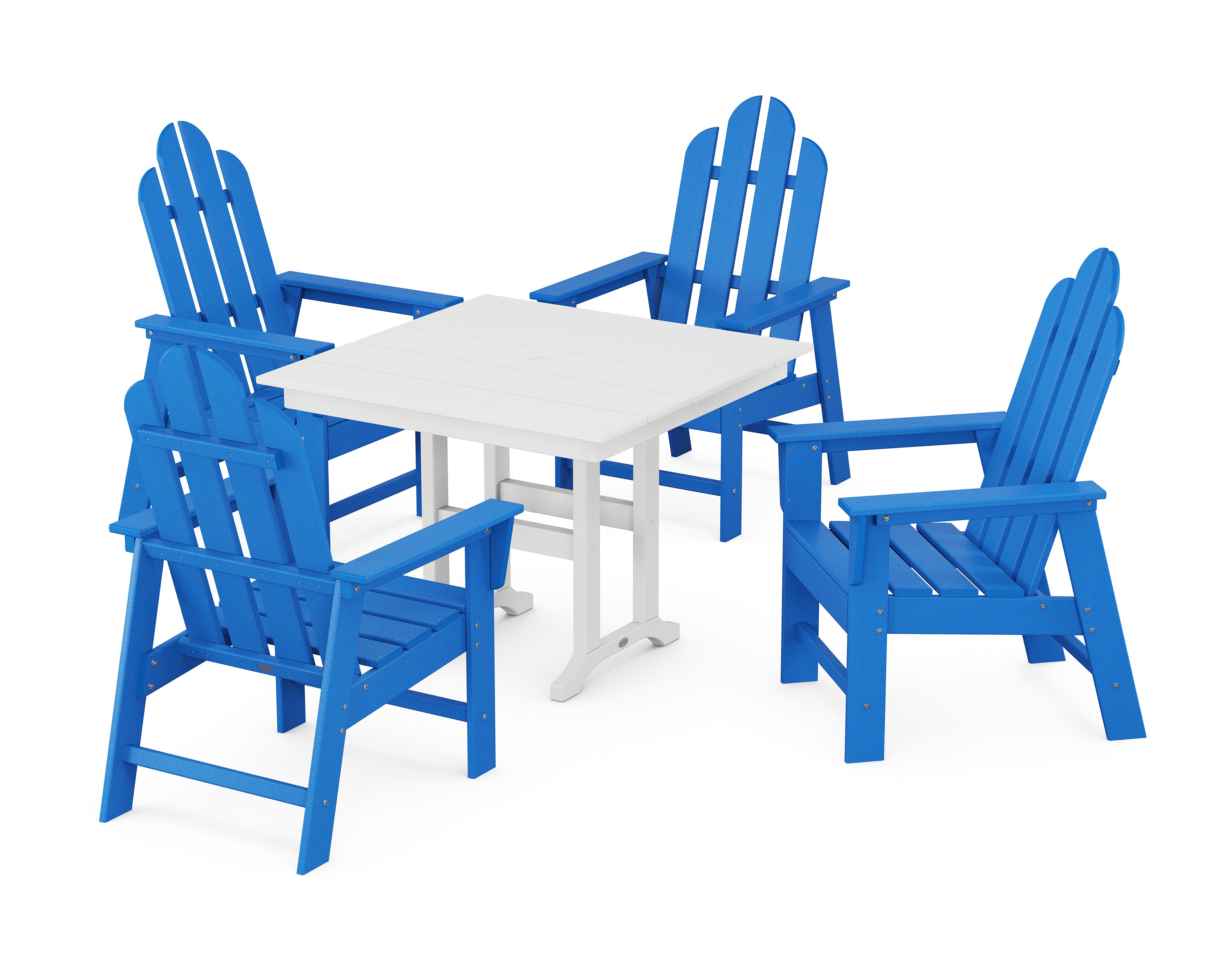 POLYWOOD Long Island 5-Piece Farmhouse Dining Set in Pacific Blue / White