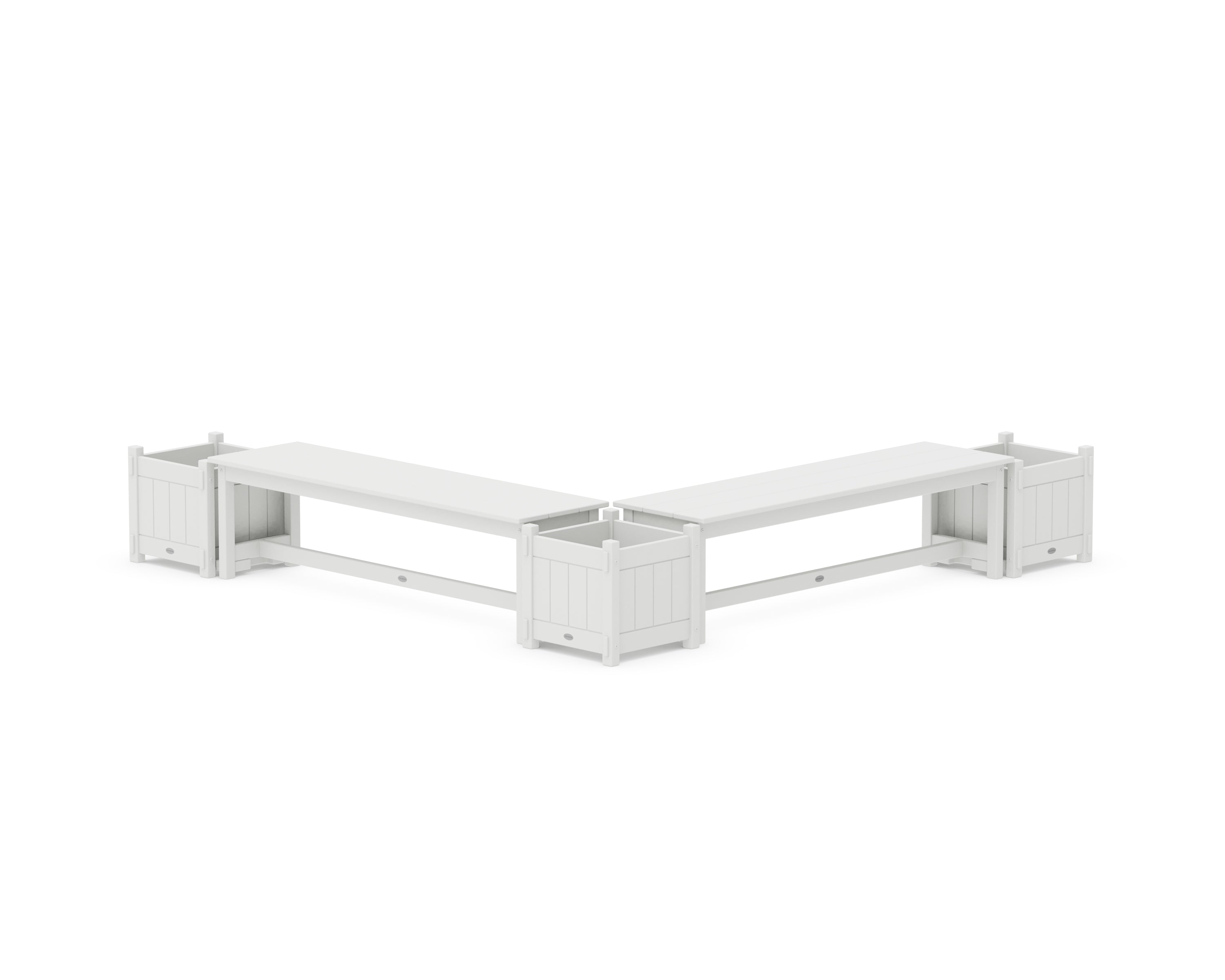 POLYWOOD 60" Vineyard L- Shaped Planter Bench Corner Set in White