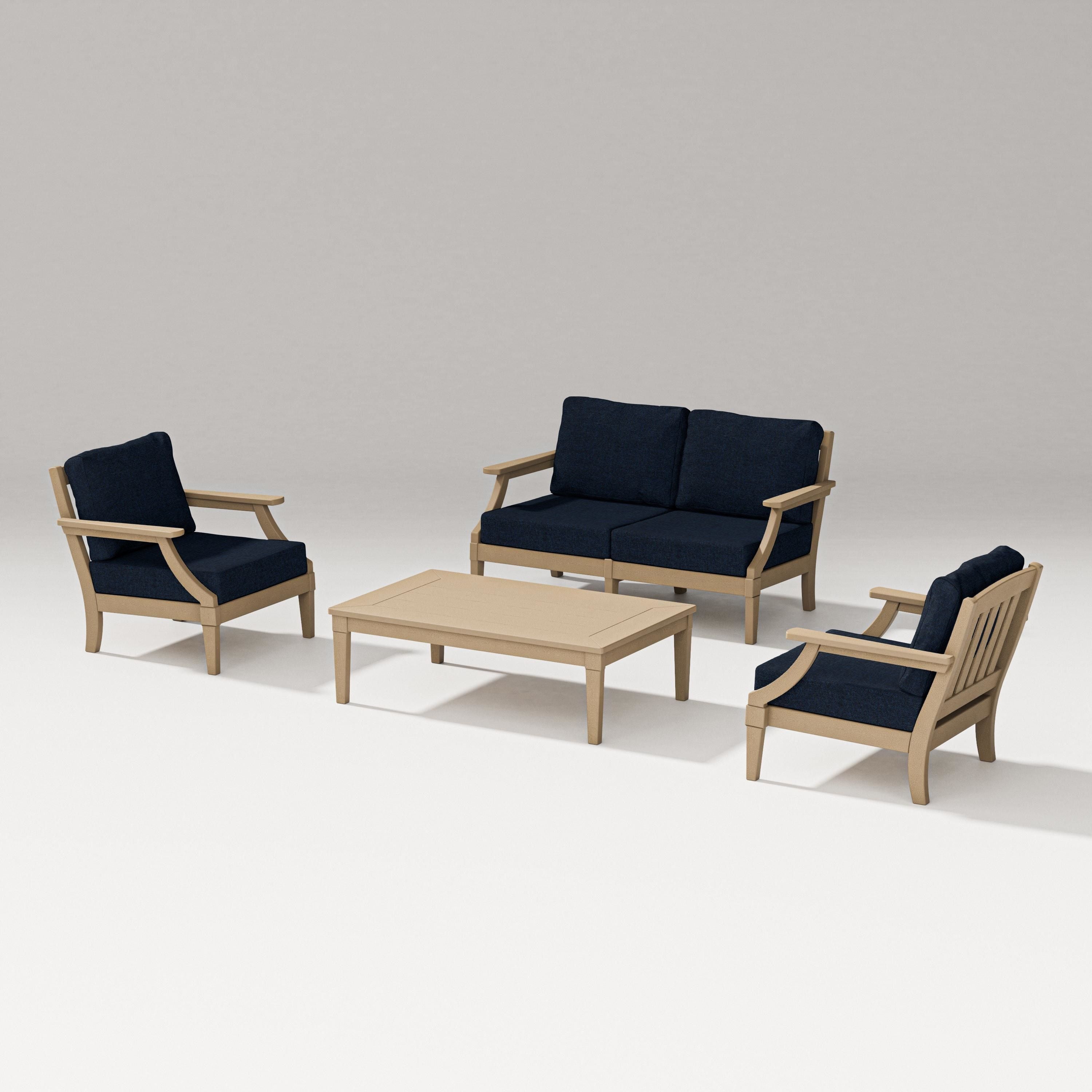 PW Designer Series Estate Lounge 4-Piece Loveseat Set in Vintage Sahara / Marine Indigo