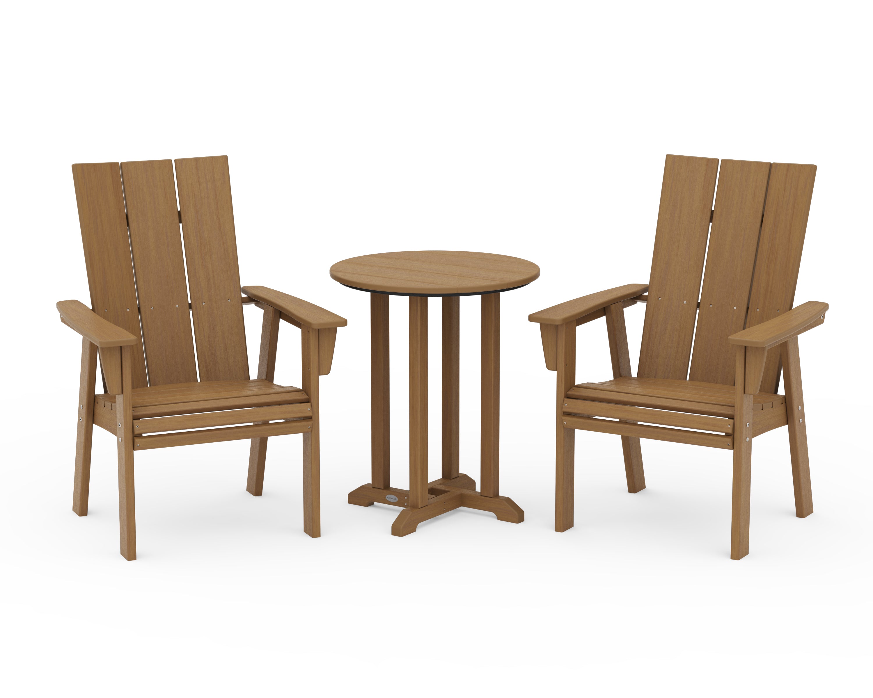 POLYWOOD Modern Curveback Adirondack 3-Piece Round Bistro Dining Set in Natural
