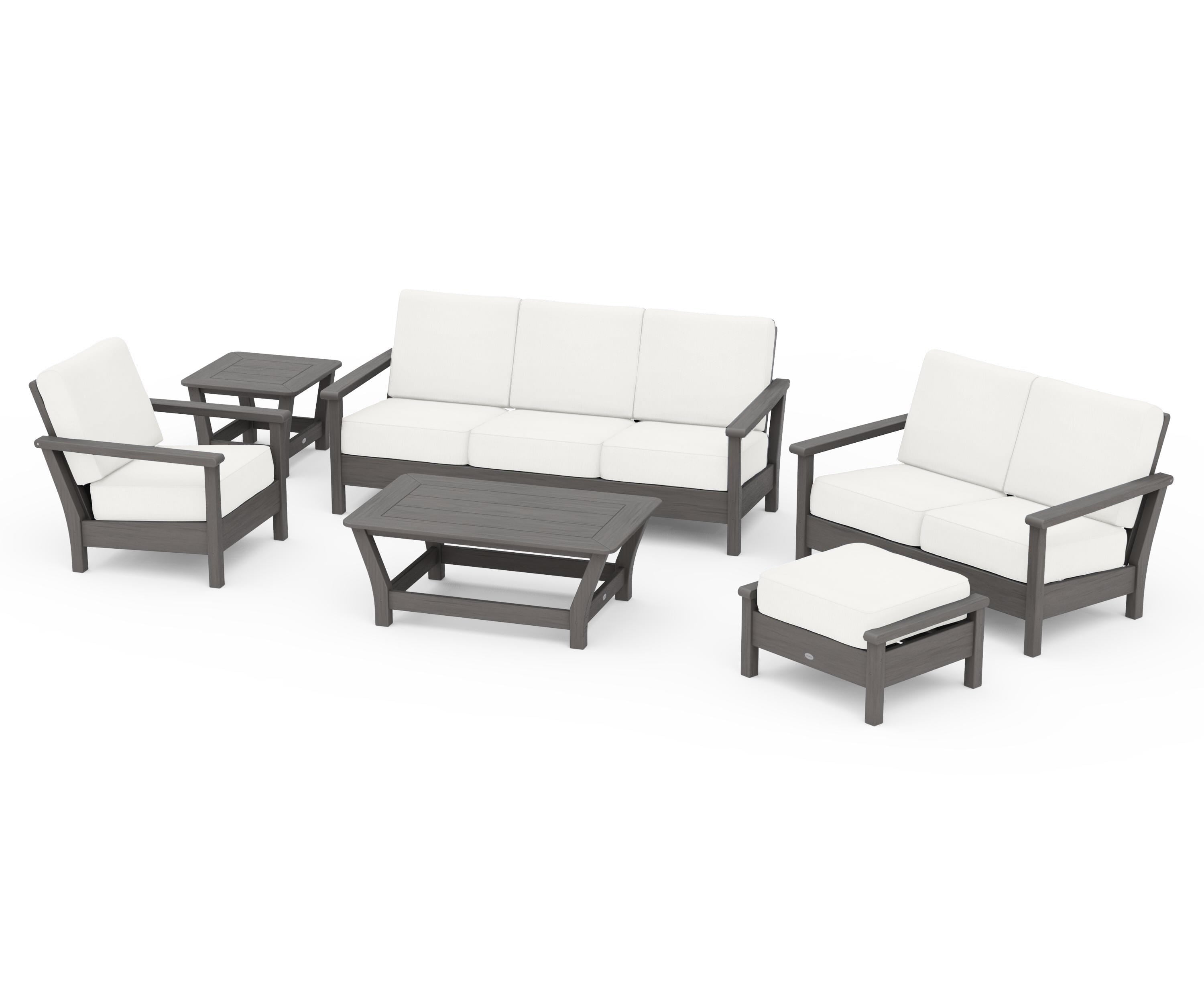 POLYWOOD Harbour 6-Piece Outdoor Living Set in Driftwood / Natural Linen