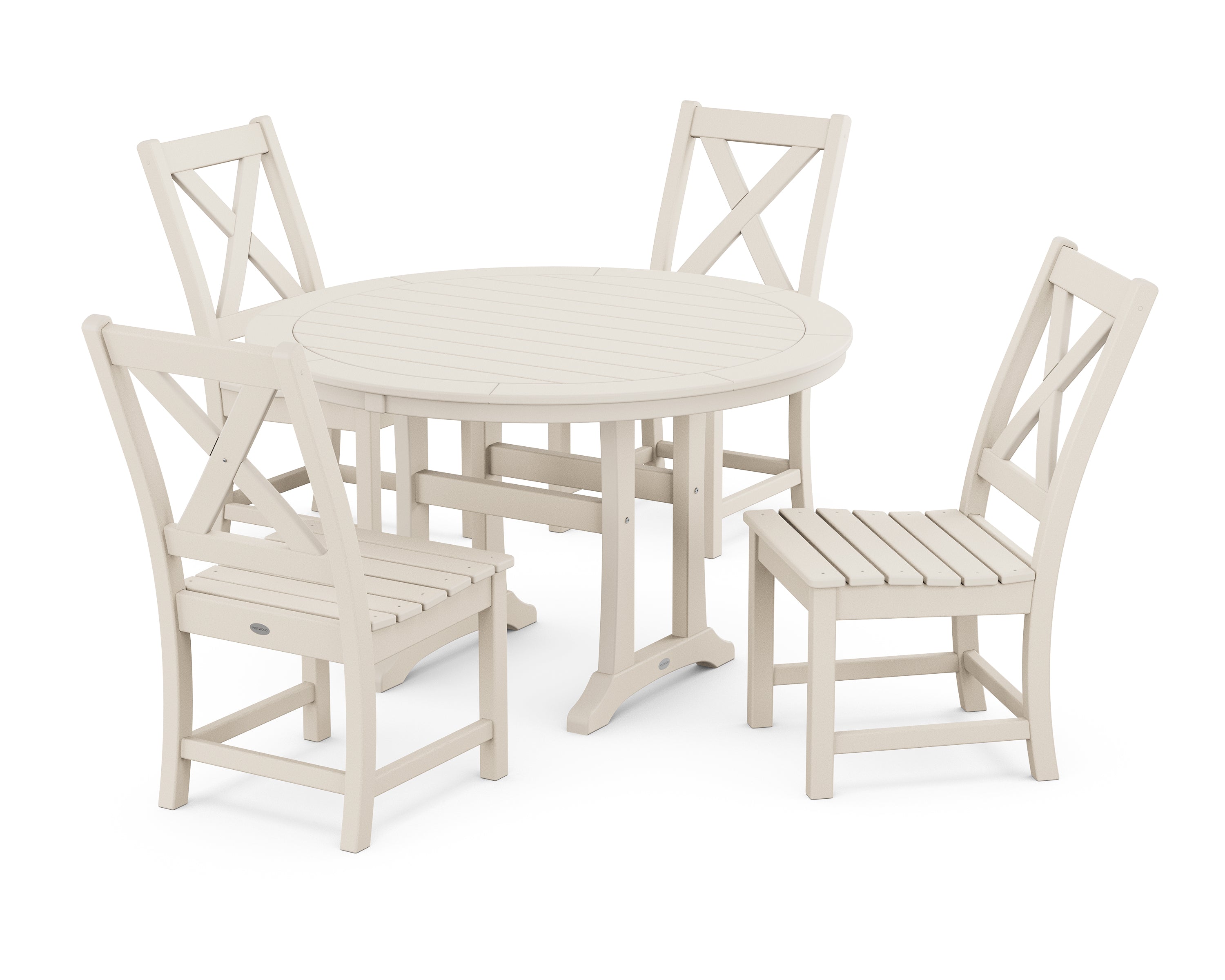 POLYWOOD® Braxton Side Chair 5-Piece Round Dining Set With Trestle Legs in Sand