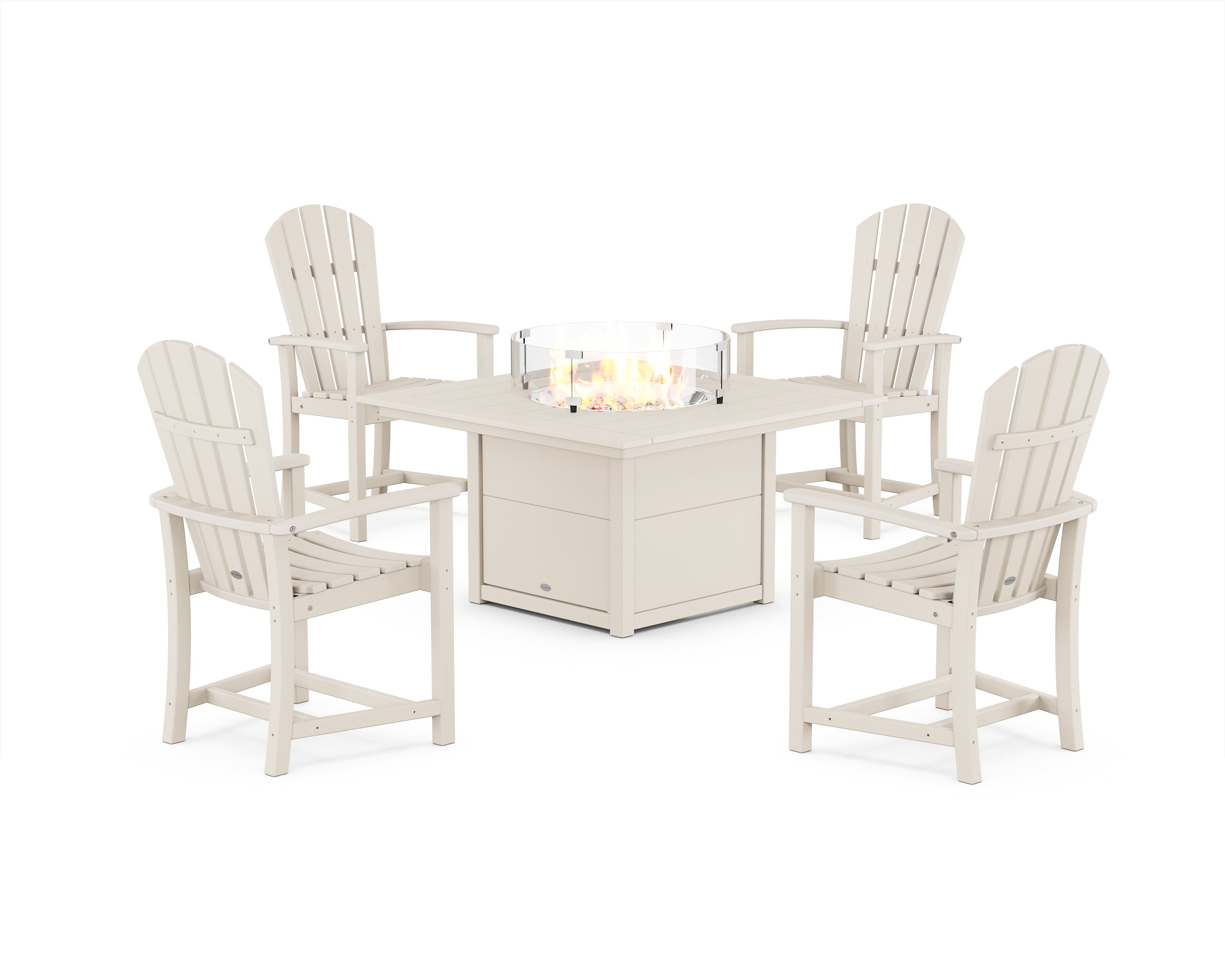 POLYWOOD Palm Coast 4-Piece Upright Adirondack Conversation Set with Fire Pit Table in Sand