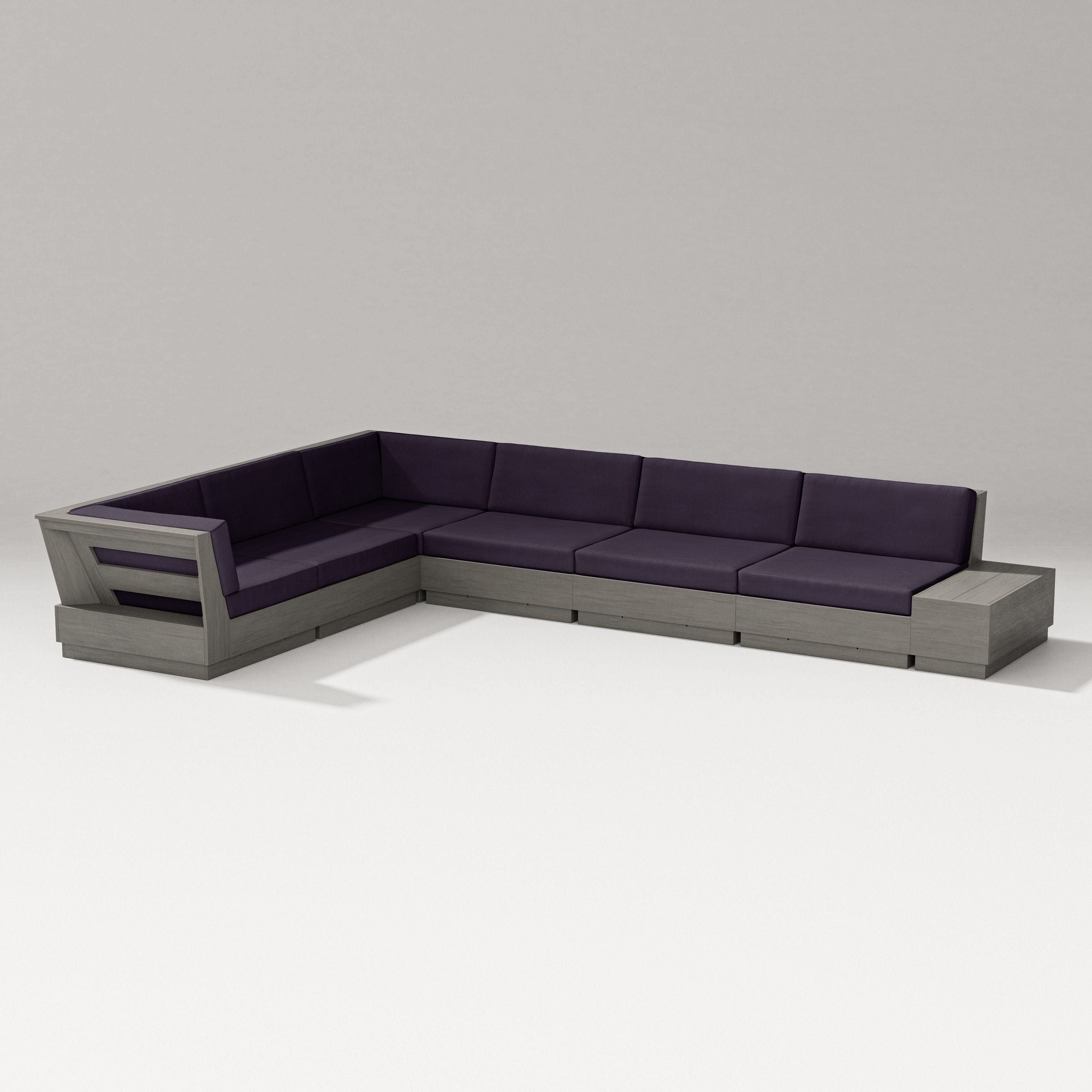 PW Designer Series Elevate 7-Piece Corner Sectional in Driftwood / Navy Linen