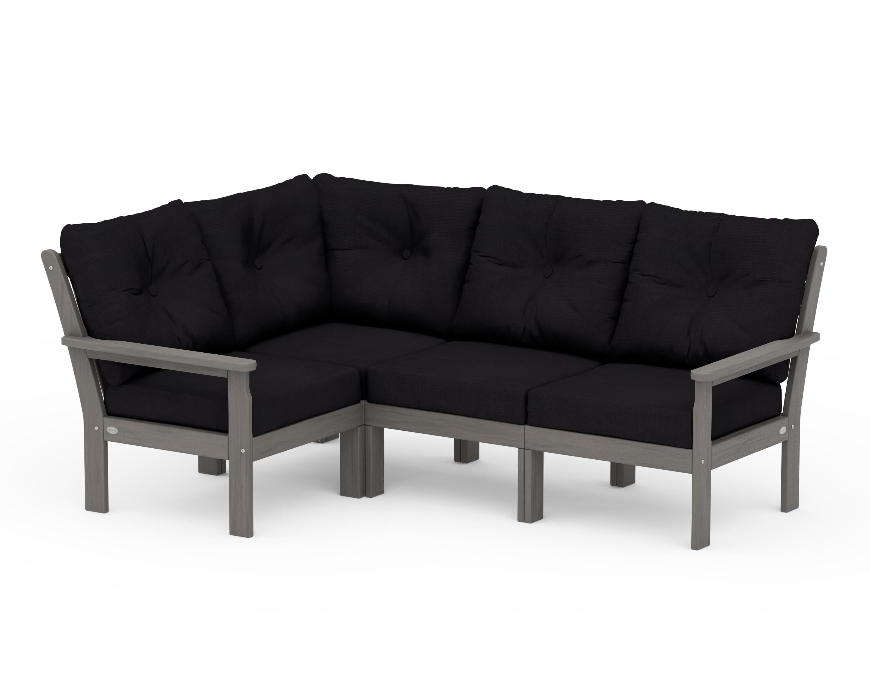 POLYWOOD Vineyard 4-Piece Sectional in Driftwood / Midnight Linen