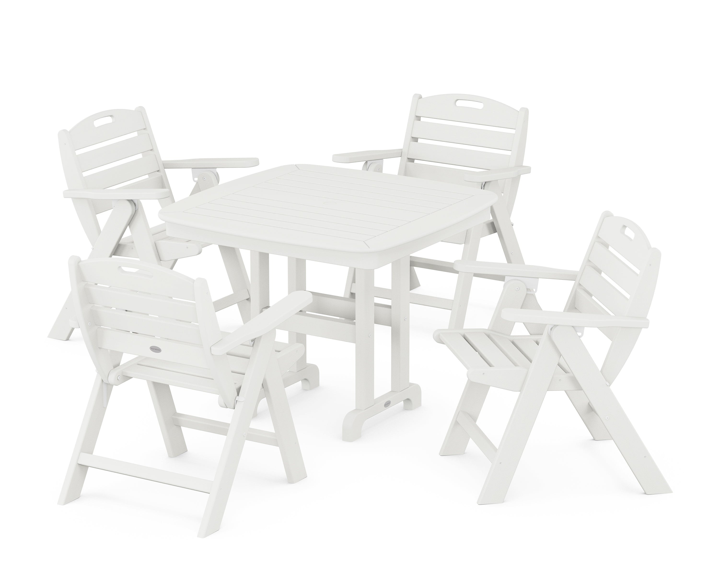 POLYWOOD® Nautical Folding Lowback Chair 5-Piece Dining Set in Vintage White