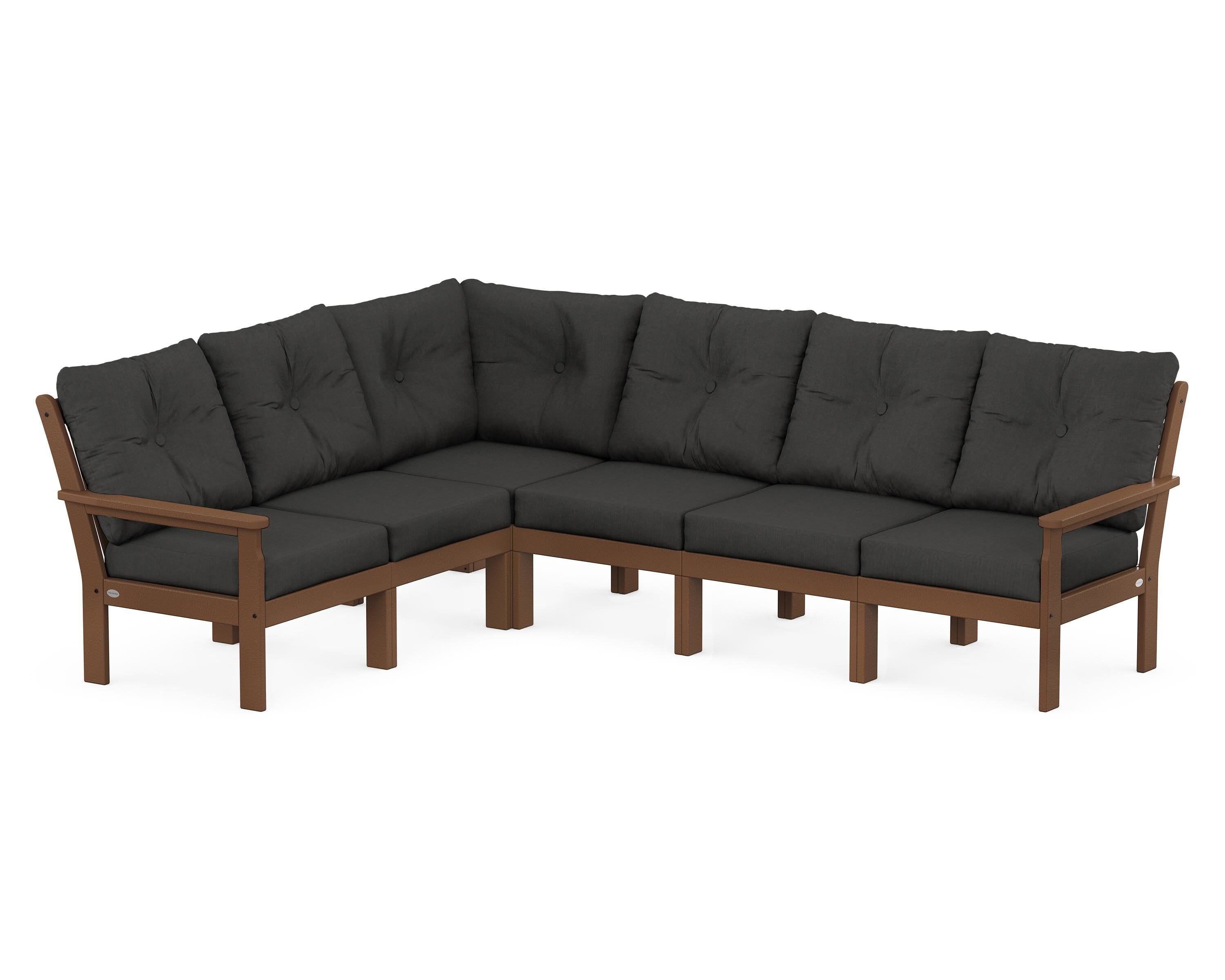 POLYWOOD Vineyard 6-Piece Sectional in Teak / Spectrum Carbon