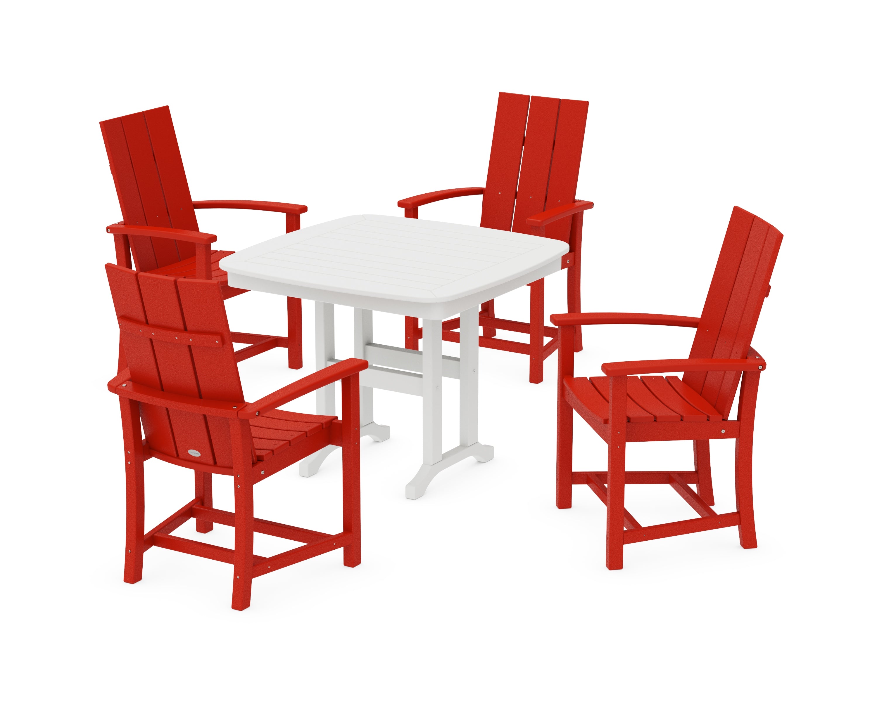 POLYWOOD Modern Adirondack 5-Piece Dining Set in Sunset Red / White