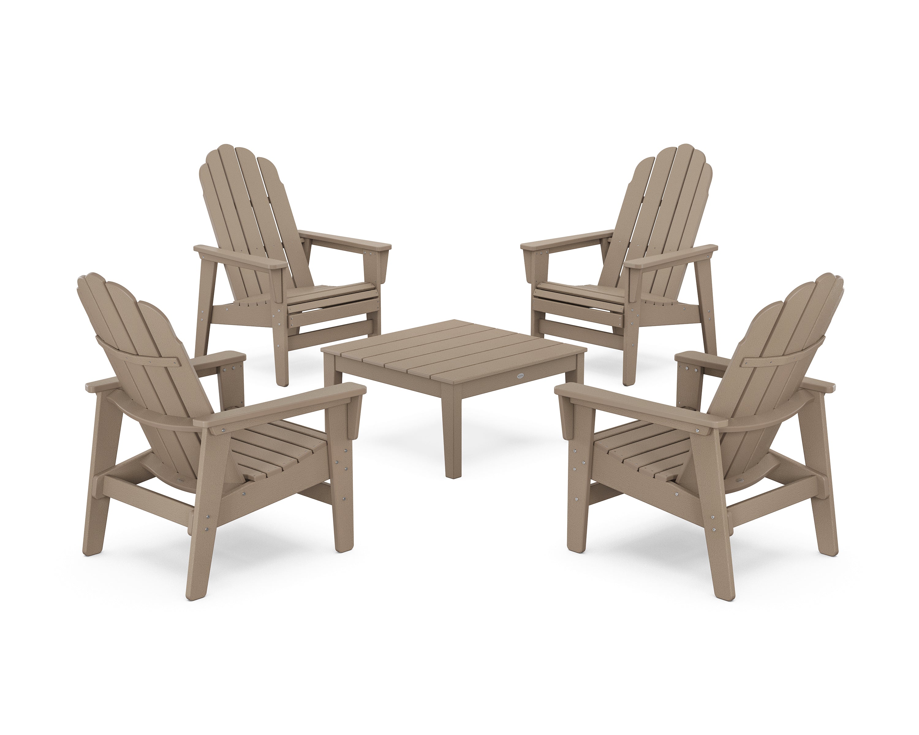 POLYWOOD 5-Piece Vineyard Grand Upright Adirondack Chair Conversation Group in Vintage Sahara