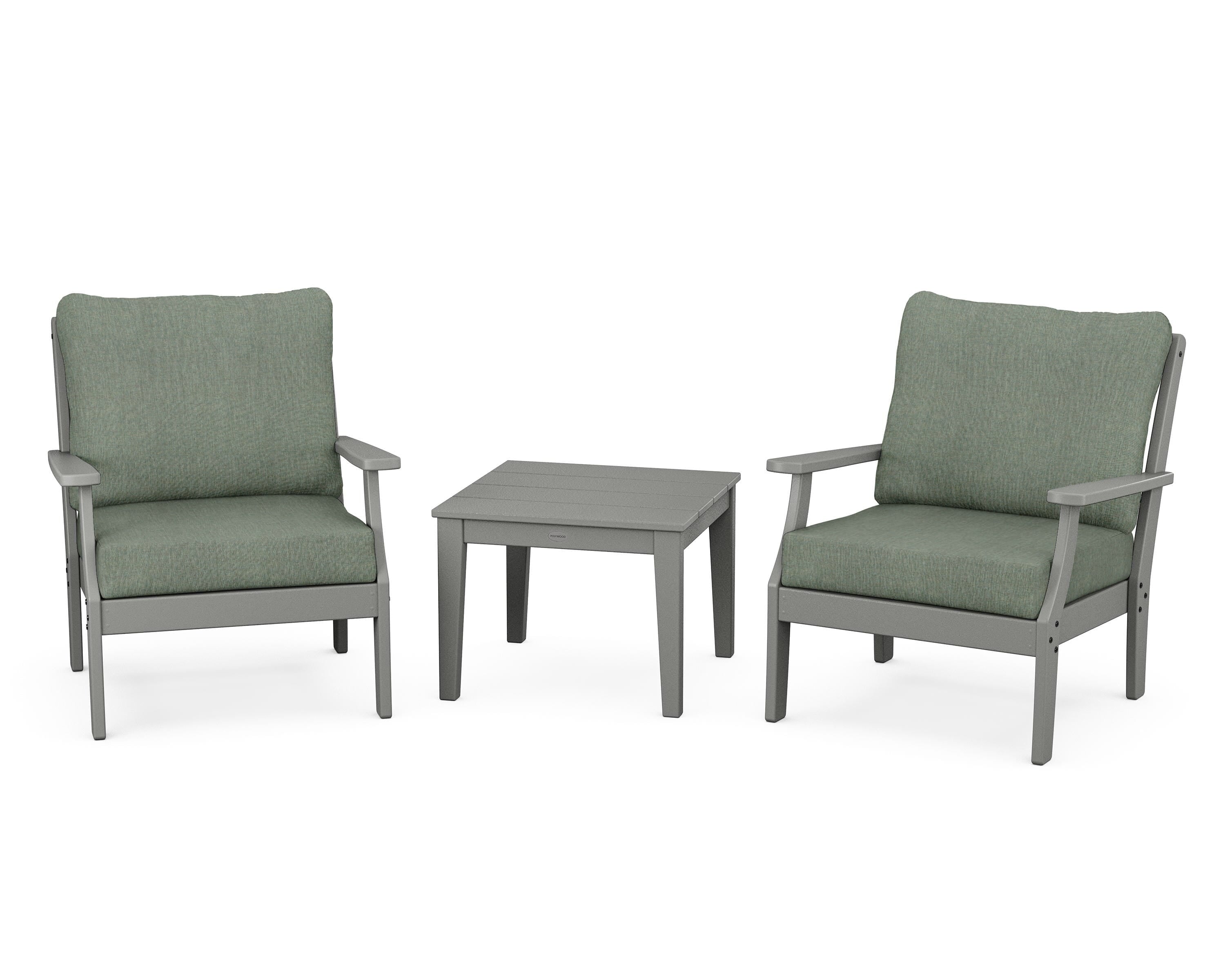 POLYWOOD Braxton 3-Piece Deep Seating Set in Slate Grey / Cast Sage