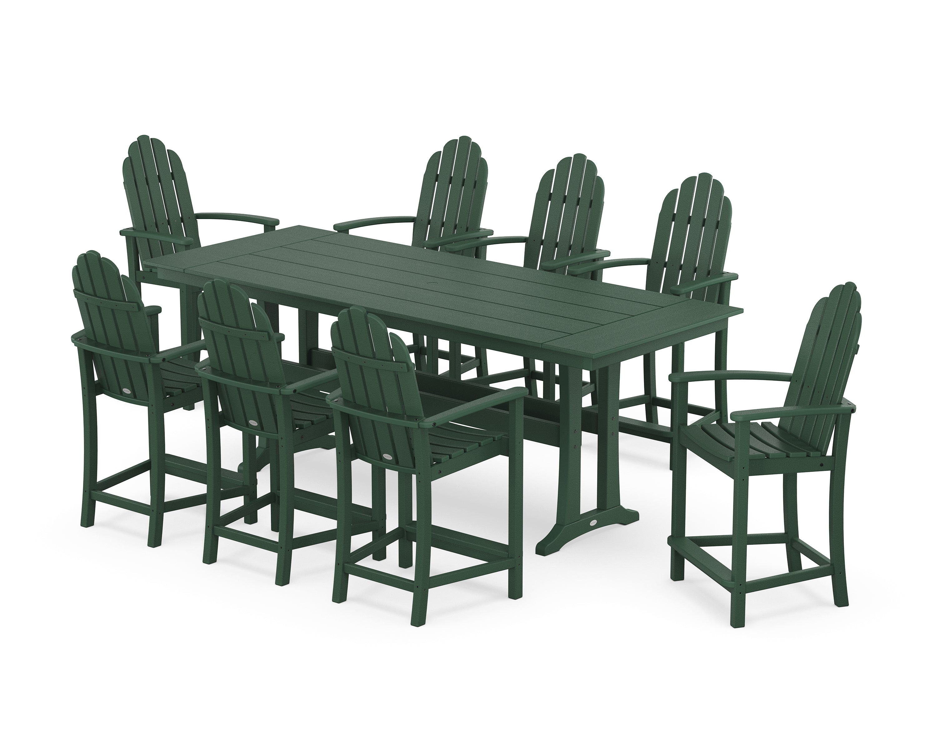 POLYWOOD Classic Adirondack 9-Piece Farmhouse Counter Set with Trestle Legs in Green