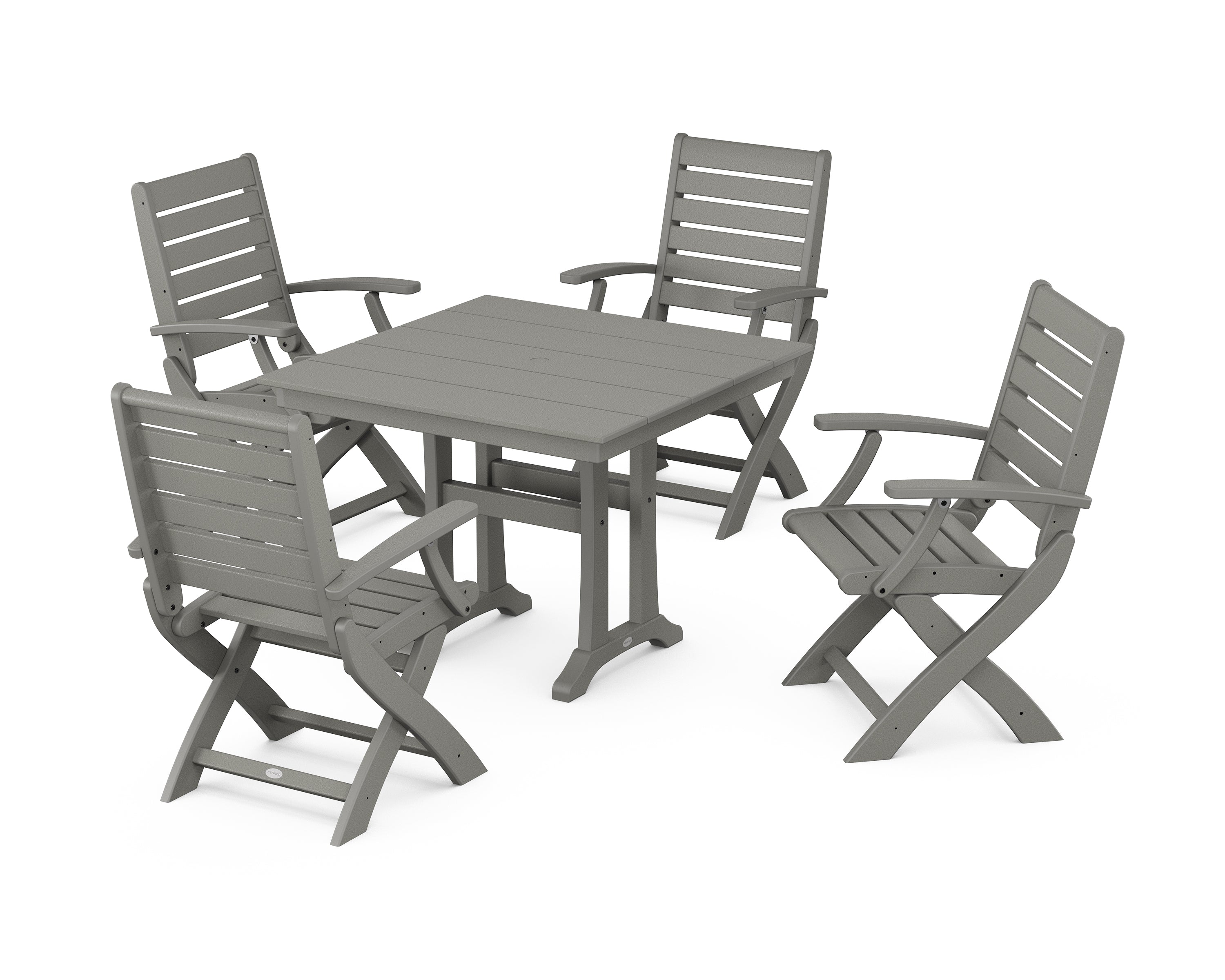 POLYWOOD Signature Folding Chair 5-Piece Farmhouse Dining Set With Trestle Legs in Slate Grey