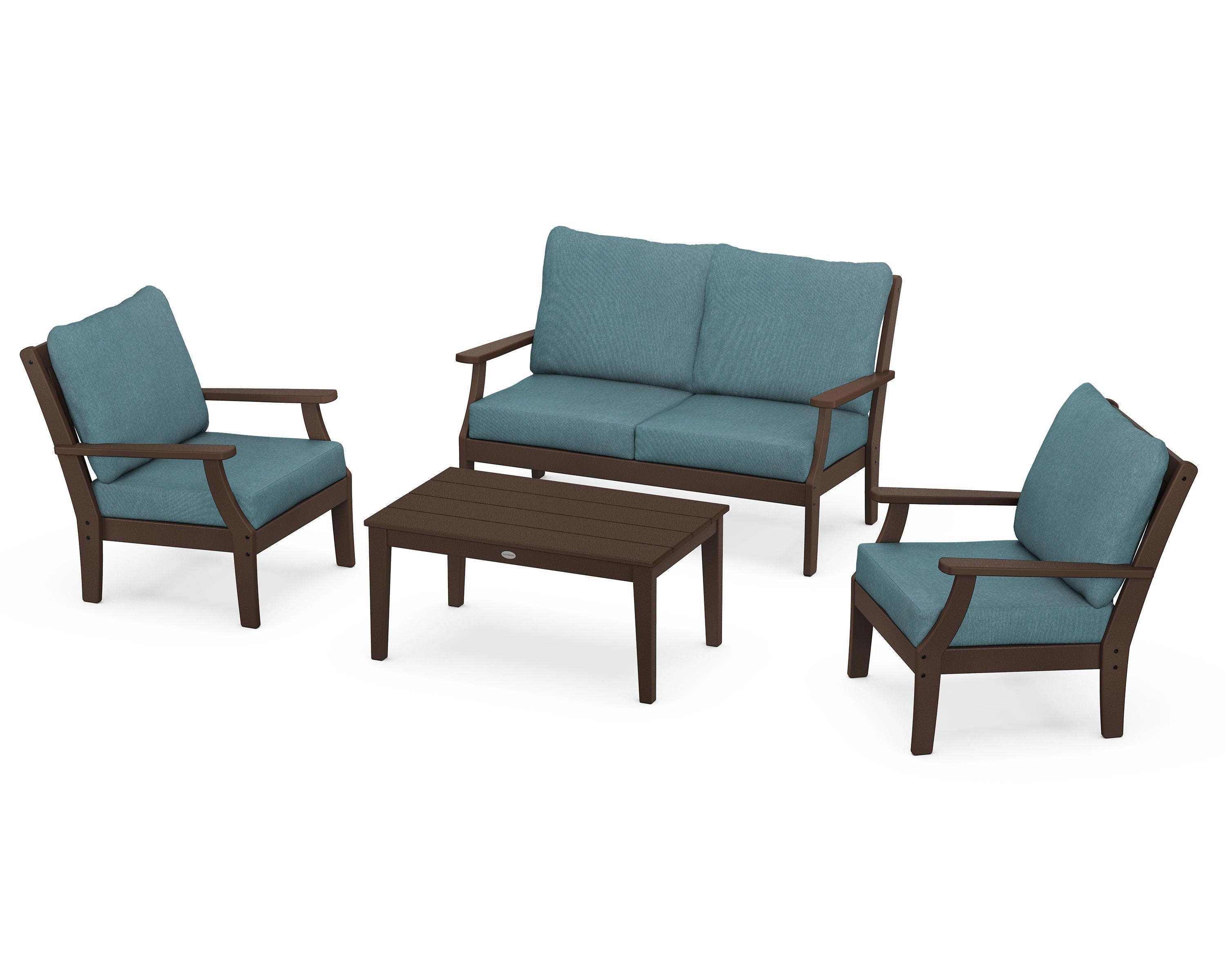 POLYWOOD Braxton 4-Piece Deep Seating Chair Set in Mahogany / Ocean Teal