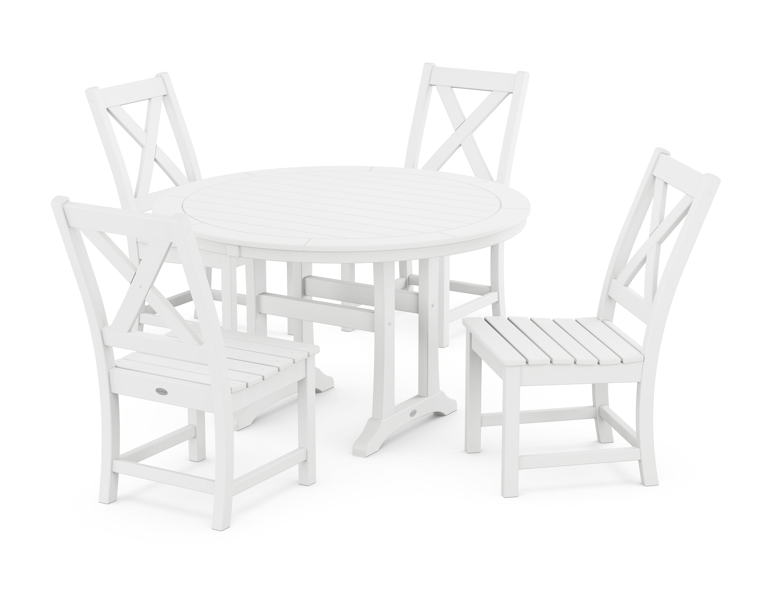 POLYWOOD® Braxton Side Chair 5-Piece Round Dining Set With Trestle Legs in White