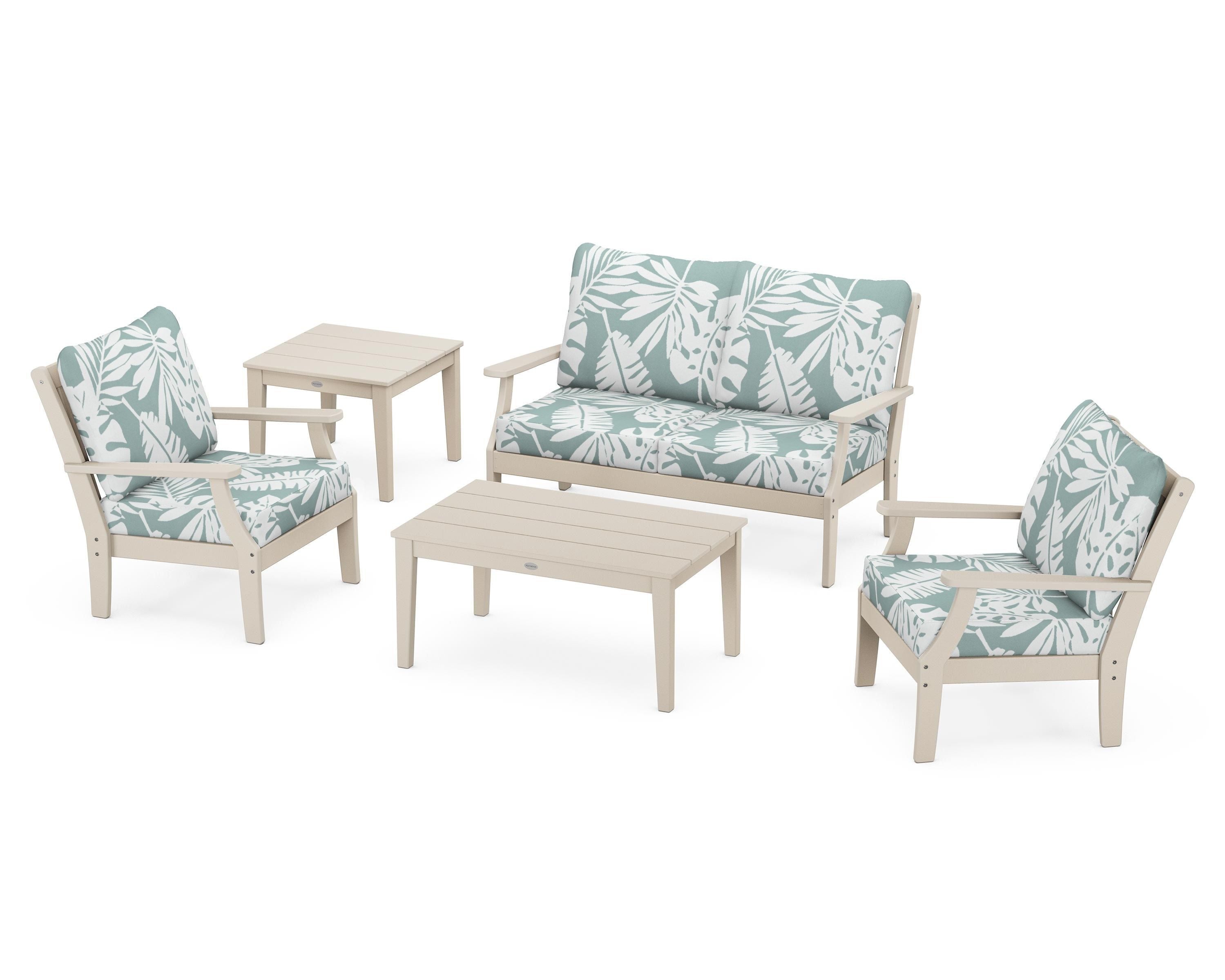 POLYWOOD Braxton 5-Piece Deep Seating Set in Sand / Leaf Glacier Spa